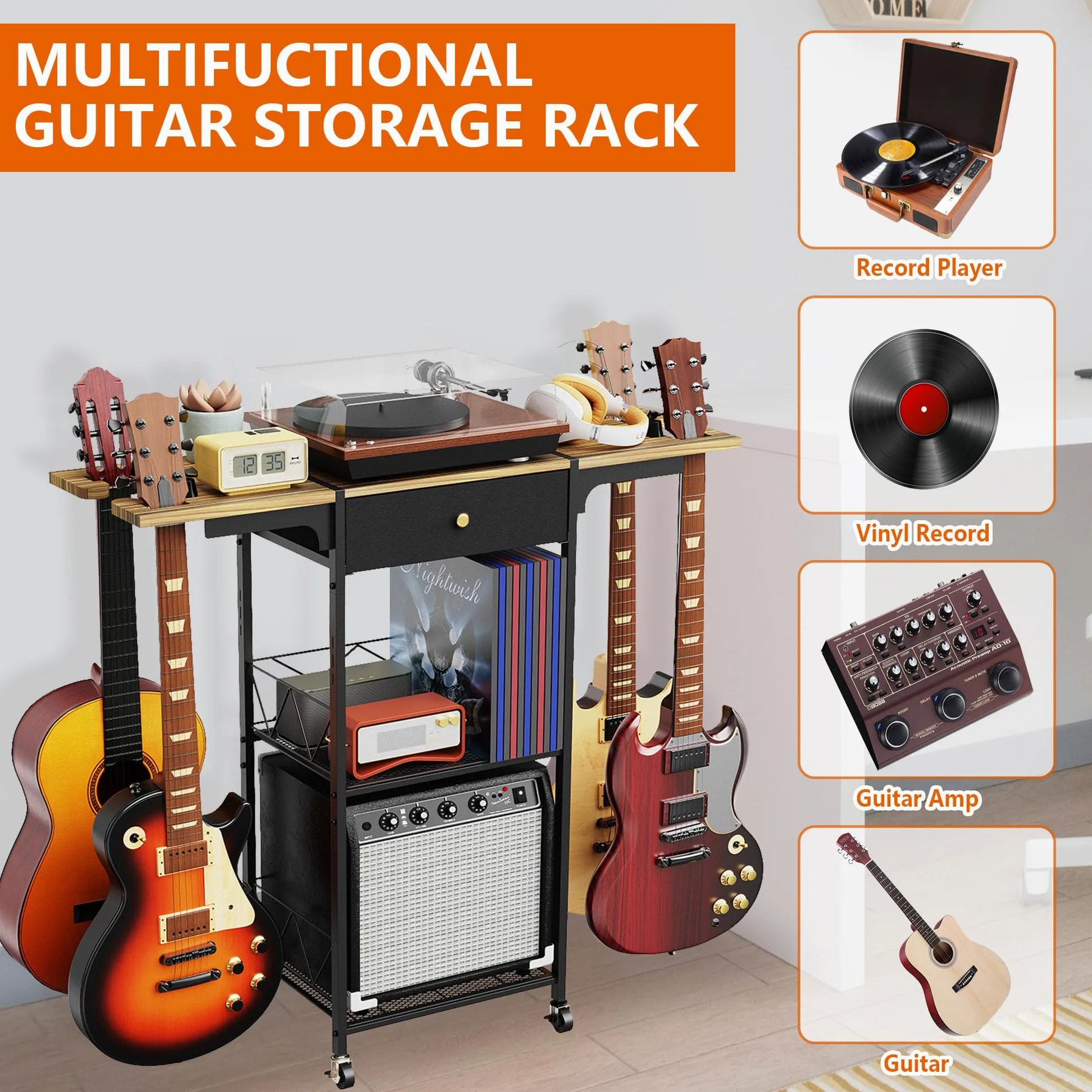 Yitexin Supporto per chitarra multiplo a 3 livelli con 4chitarra, ruota, contenitore per chitarre multiple
