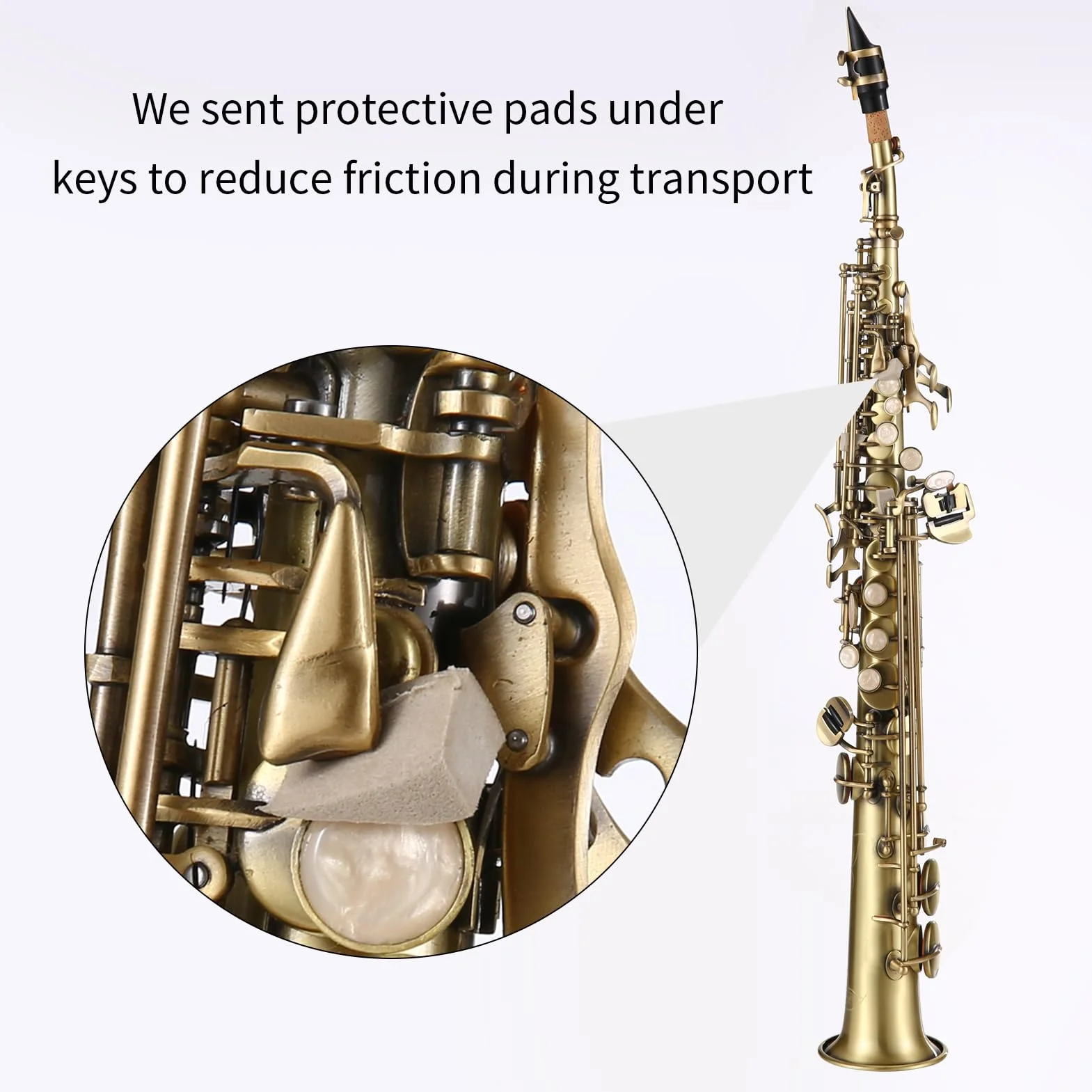 Btuty Ottone Dritto Sib Soprano Sassofono Nichelato Sax Strumento a fiato Modello di intaglio con custodia per il trasporto Bocchino Kit di pulizia per ance Guanti Cinghie Pennello