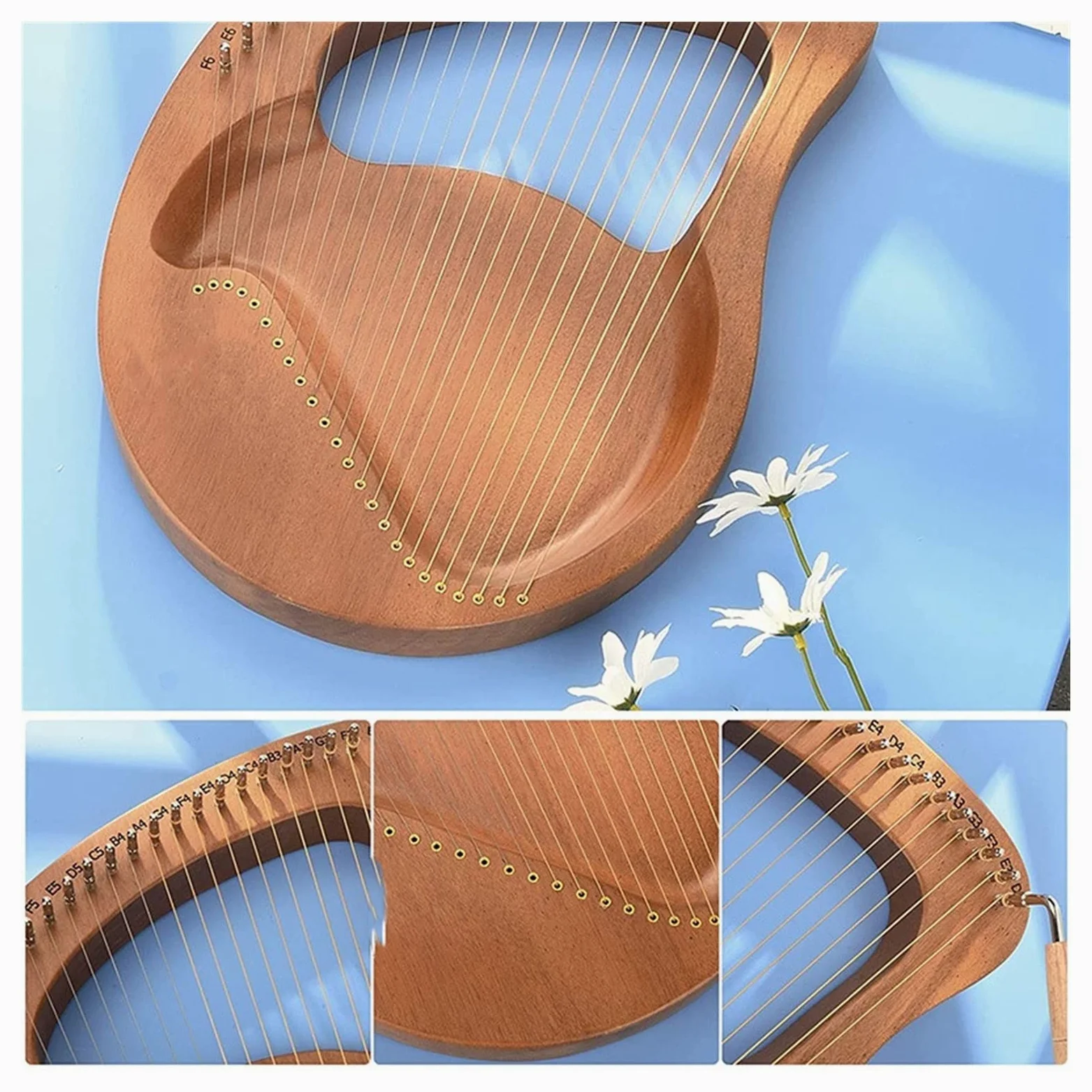 Arpa portatile, violino greco, arpa portatile, strumento musicale, arpa lira 24 corde con chiave accordatura per amanti della musica e principianti.