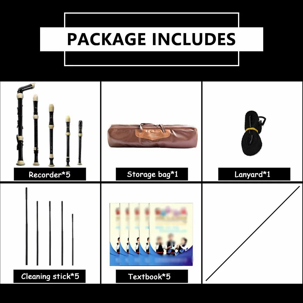 Set di flauto dolce professionale, 8 fori, stile barocco, strumento a fiato a 3 sezioni con custodia, bastone per la pulizia e cordino per prestazioni della band