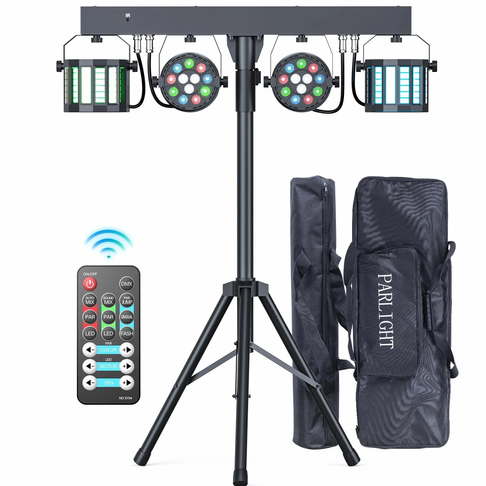 Derby + RGBW LED Par Faro da 60 W con treppiedi e telecomando, luce disco dmx-3/6/15CH per DJ, KTV, chiese, concerti, matrimoni, Natale