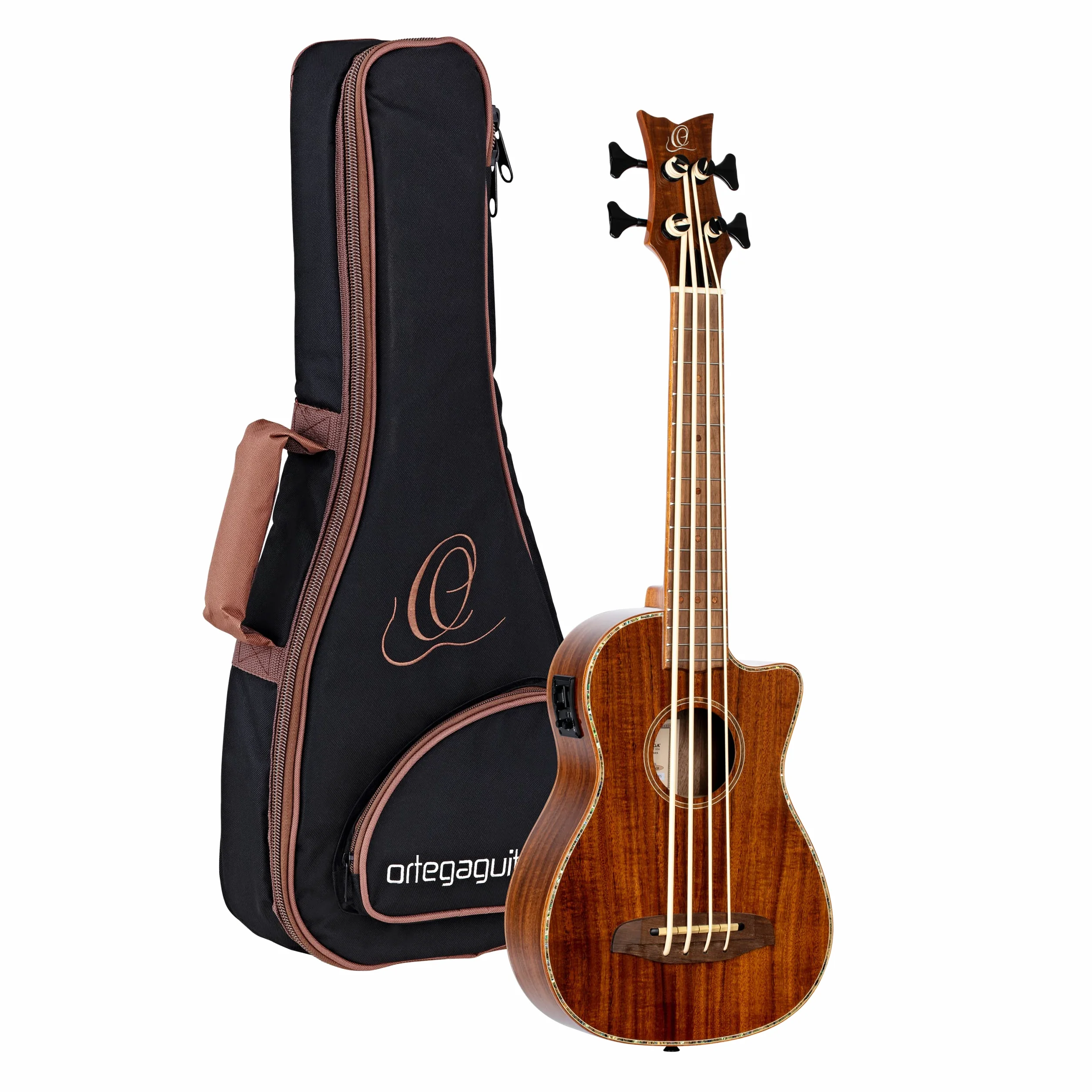 Ortega Guitars Travel Bass elettro-acustico - Serie Lizard - Ukulele Basso - include Gigbag - Acacia, Mogano (CAIMAN-BS-GB)