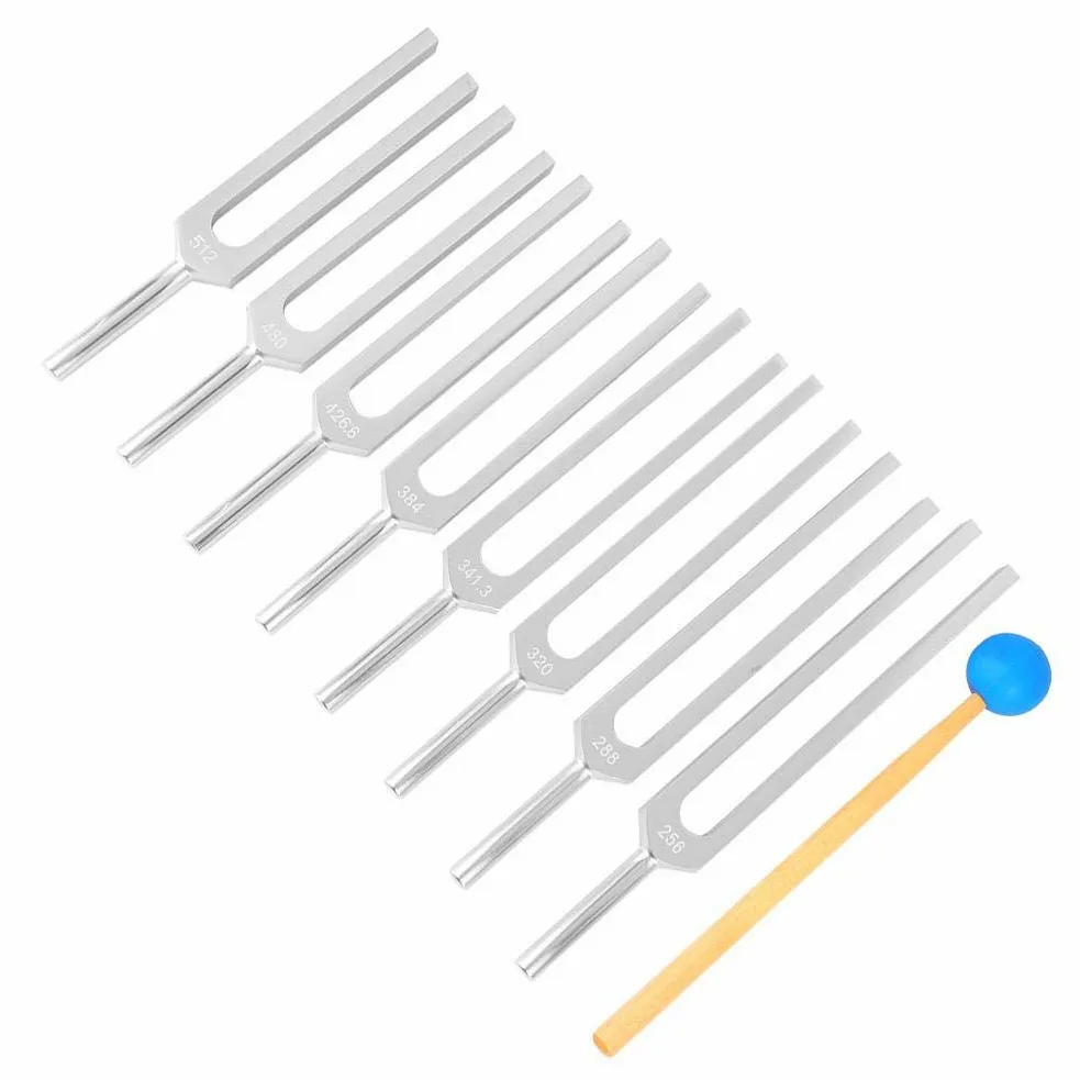 Diapason Curativo, 256Hz / 288Hz / 320Hz / 341.3Hz / 384Hz / 4266Hz / 480Hz Lega di Alluminio Diapason Medico Set di Diapason 8Pezzi Set Diapason neurologico per guarigione