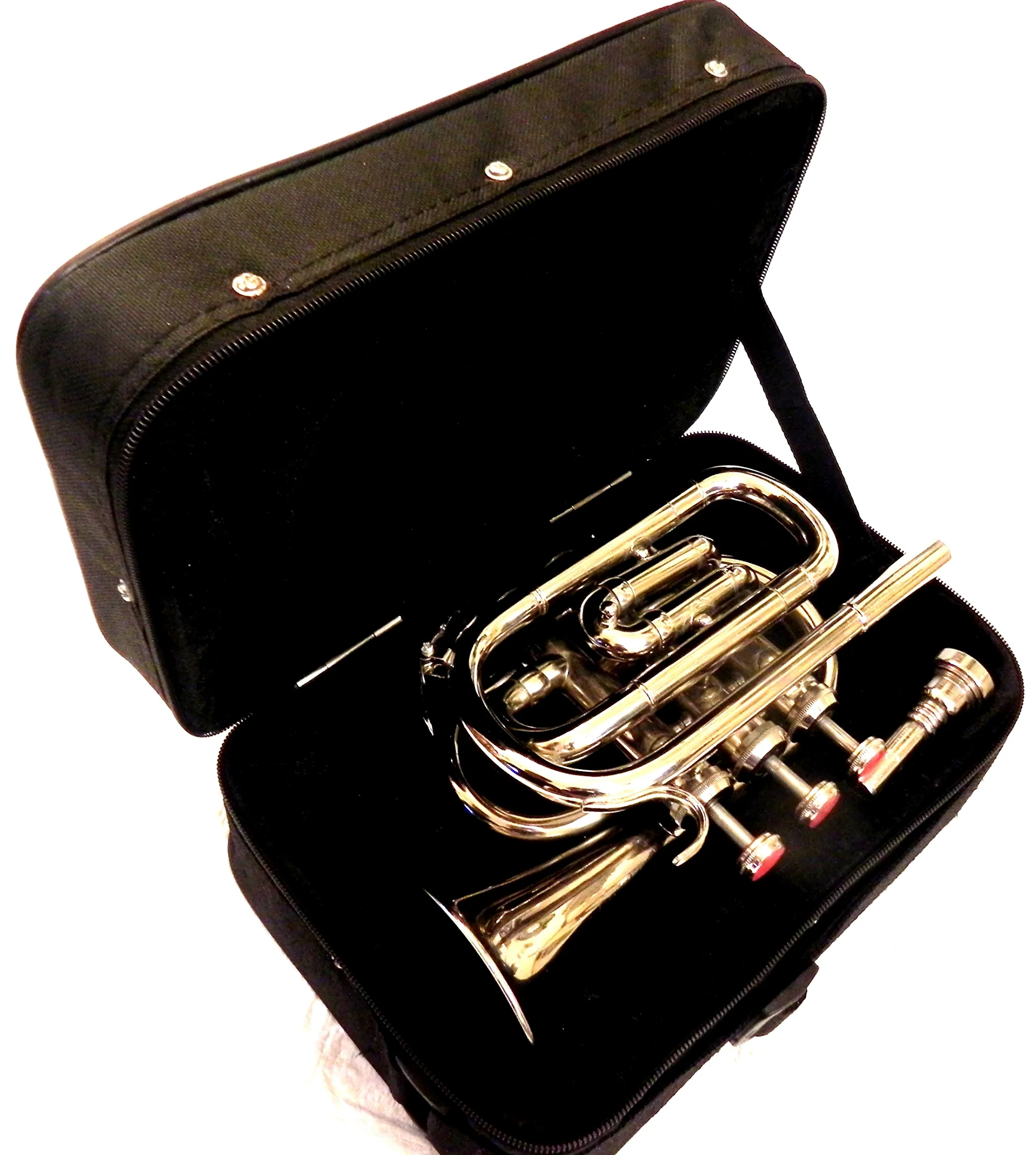 Ottone -India - Tromba tascabile in ottone cromato B-Flat W/Cassa+Mp Argento