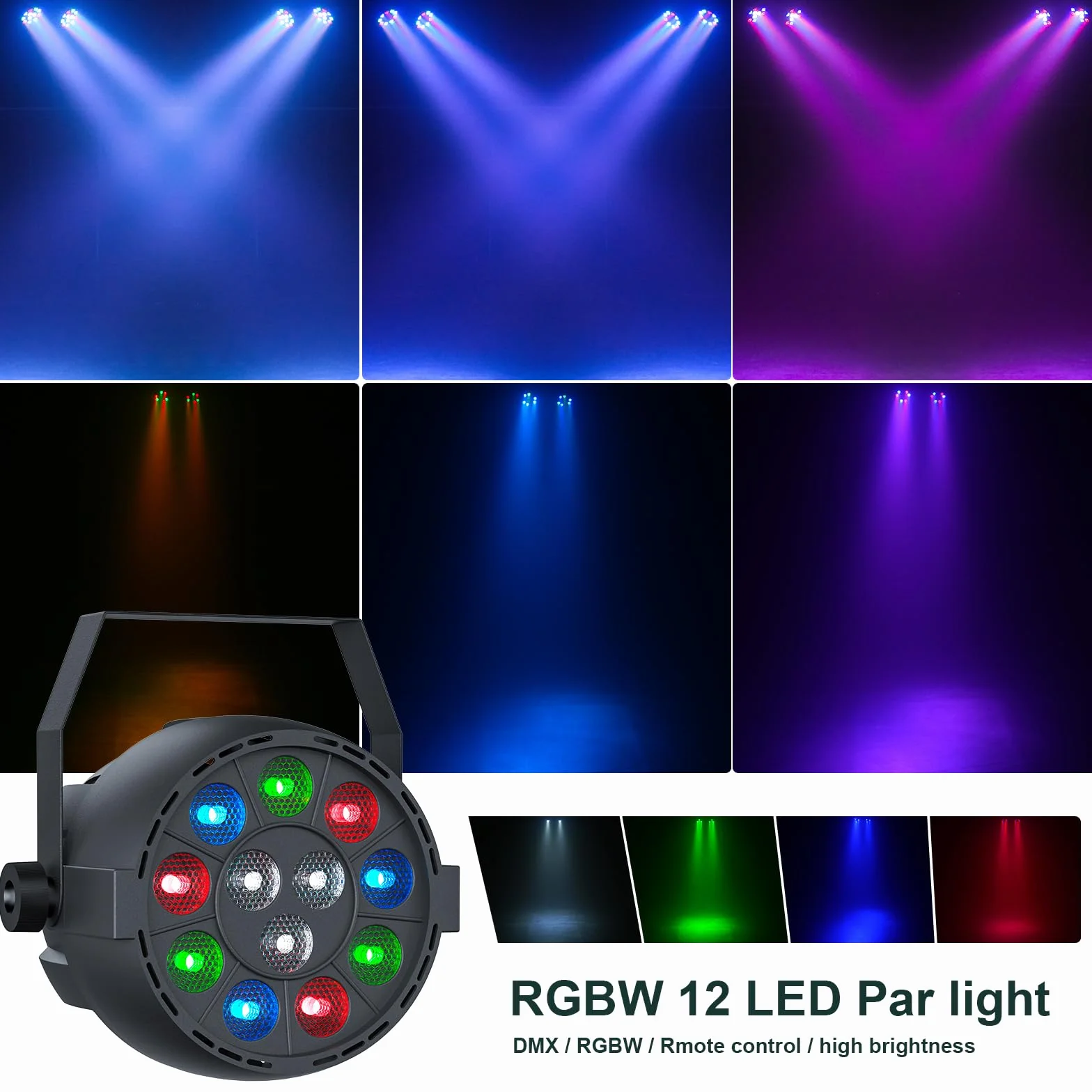 Derby + RGBW LED Par Faro da 60 W con treppiedi e telecomando, luce disco dmx-3/6/15CH per DJ, KTV, chiese, concerti, matrimoni, Natale