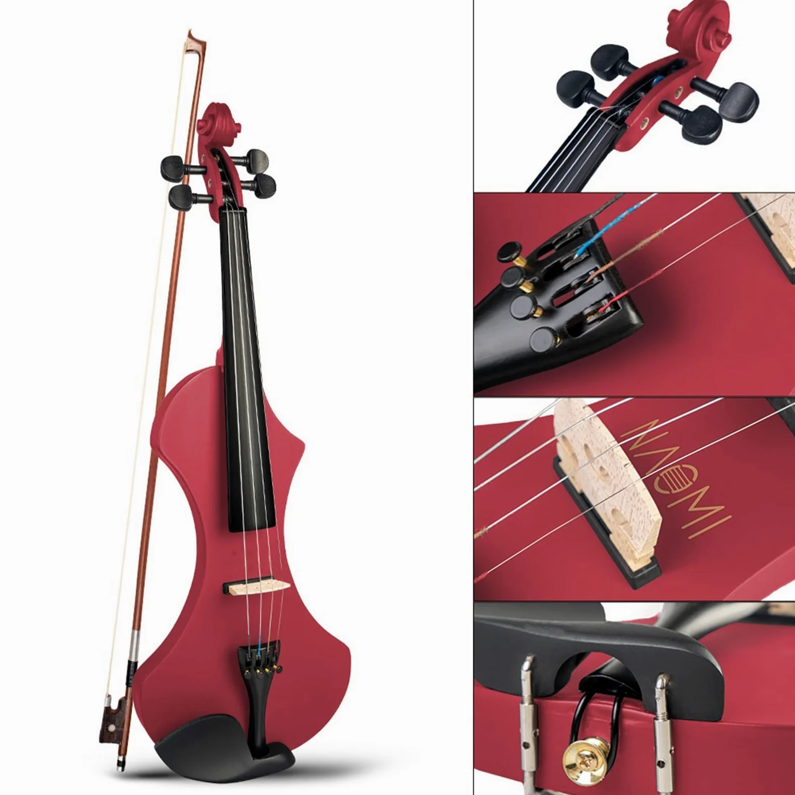 Violino Elettrico 4/4 in Legno Massello Set Silenzioso con Custodia da Trasporto + Cavo Audio + Stringhe Extra + Sintonizzatore + Bridge Violino Studente Kit Violini