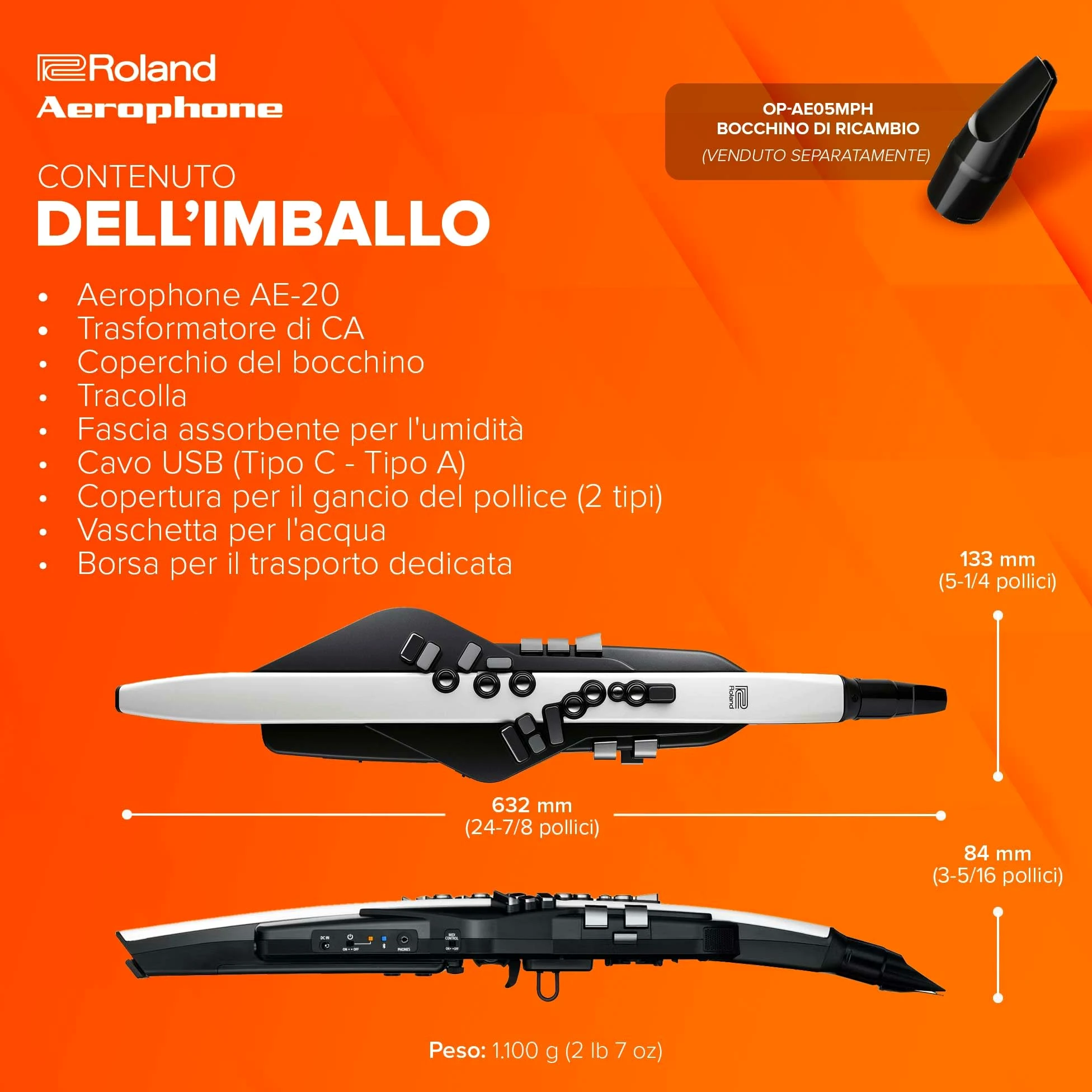 Roland AE-20 Aerophone | Strumento a fiato digitale di qualità superiore | Timbri acustici SuperNATURAL e avanzata tecnologia ZEN-Core | Eccellente risposta esecutiva | Oltre 250 timbri