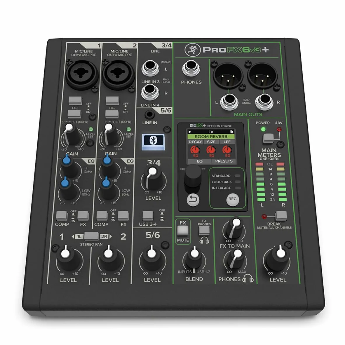 Mackie Mixer analogico a 6 canali serie ProFX6v3+ per registrazioni di qualità da studio e live streaming con modalità FX avanzate, registrazione USB e Bluetooth