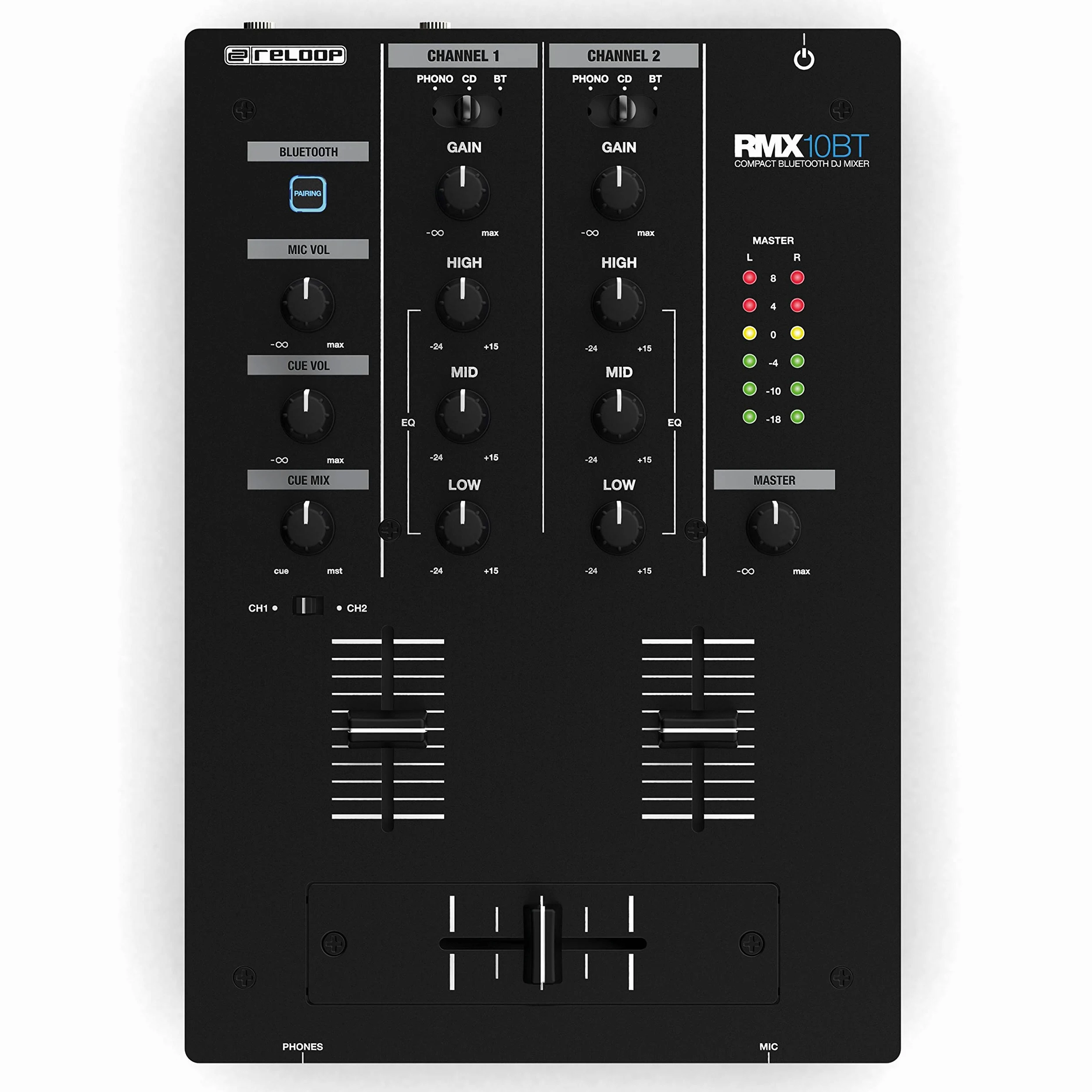 Reloop RMX-10 BT - Mixer DJ Bluetooth A 2 Canali Con Connettività Integrata, Nero