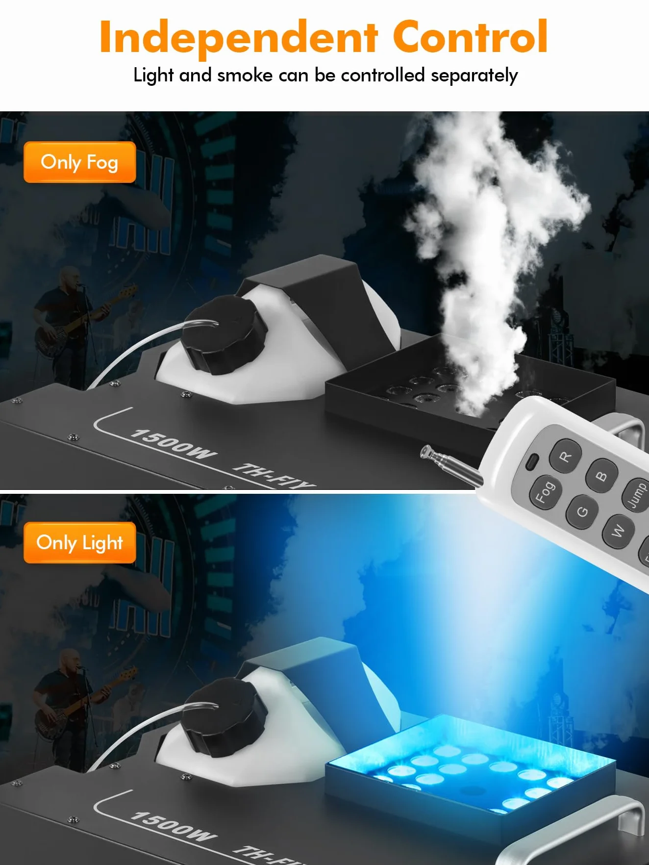 Ridgeyard Macchina per il fumo da 1500 W con telecomando wireless e luce a LED con 16 colori, adatta per DJ discoteca party, Halloween, Natale, feste di nozze e spettacoli sul palcoscenico, ecc
