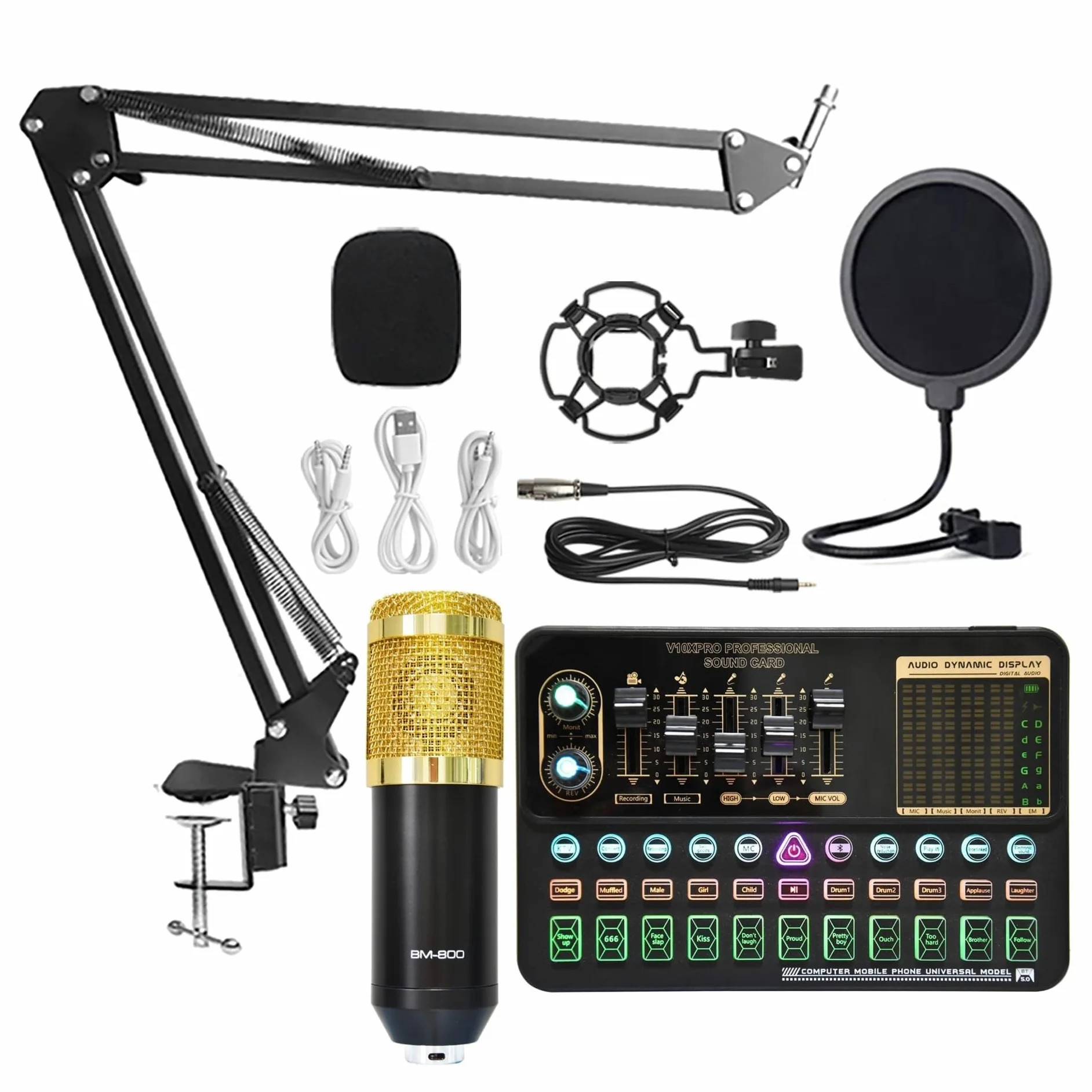 Podcast Kit, Multi-sound Live Sound Card K-song Net Anchor Set Bracket Equipment Rosso(Dark Gray)
