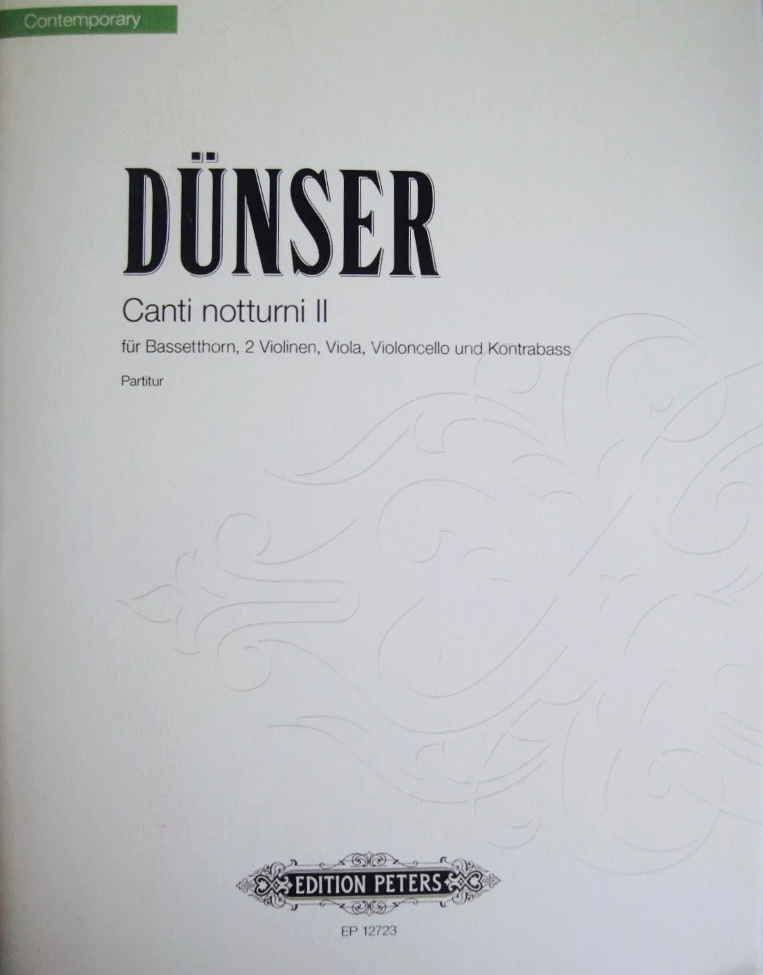 Canti notturni II fur Bassetthorn, 2 Violinen, Viola, Violoncello and Kontrabass Score and Parts