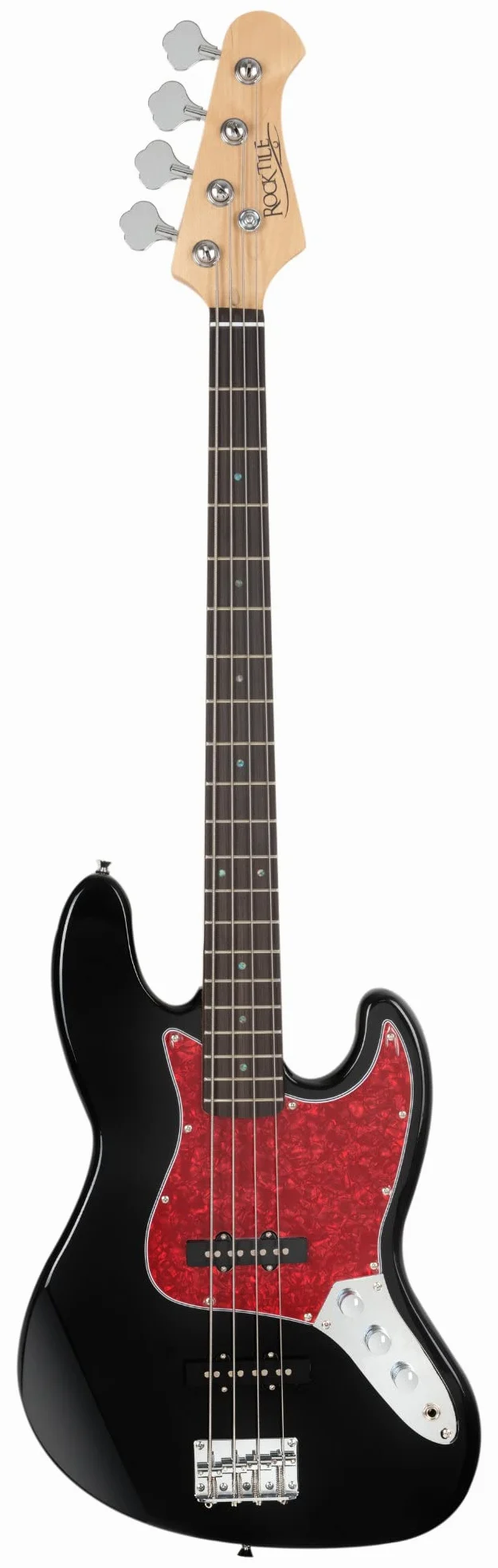 Rocktile Pro JB-30BK 70's Deluxe E-Bass Black Set incl. Gigbag, 20 tasti | Jazz-Style E-Bass, 2 Single-Coil Pickup, 2 controlli volume/ 1 controllo tono, Tastiera: Engineered Wood, Manico: Acero, 5 mm