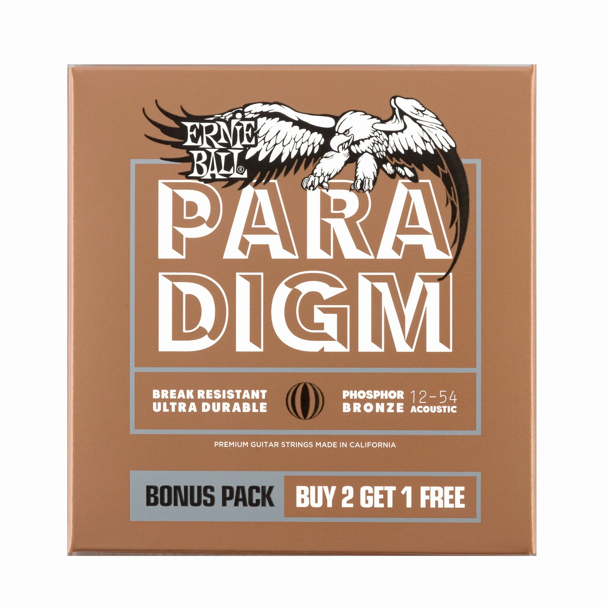 Ernie Ball, Paradigm Medium Light Phosphor Bronze, Corde per chitarra acustica, confezione da 3, diametro 12-54