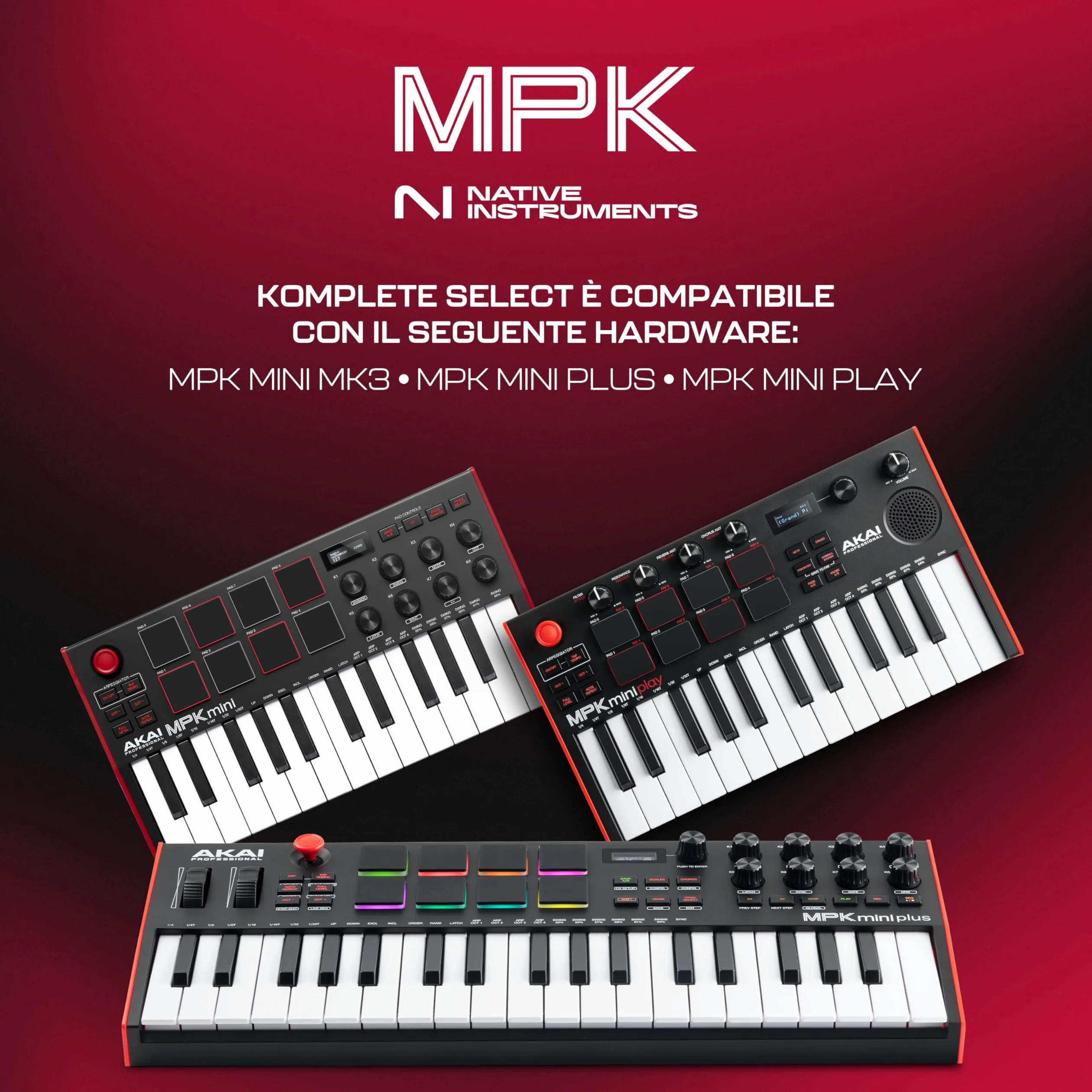 Akai Professional MPK Mini Plus - Controller Tastiera MIDI USB con 37 Mini Tasti, 8 Pad MPC RGB, Manopole Rotary, Software Musicale e Native Instruments Sound Package