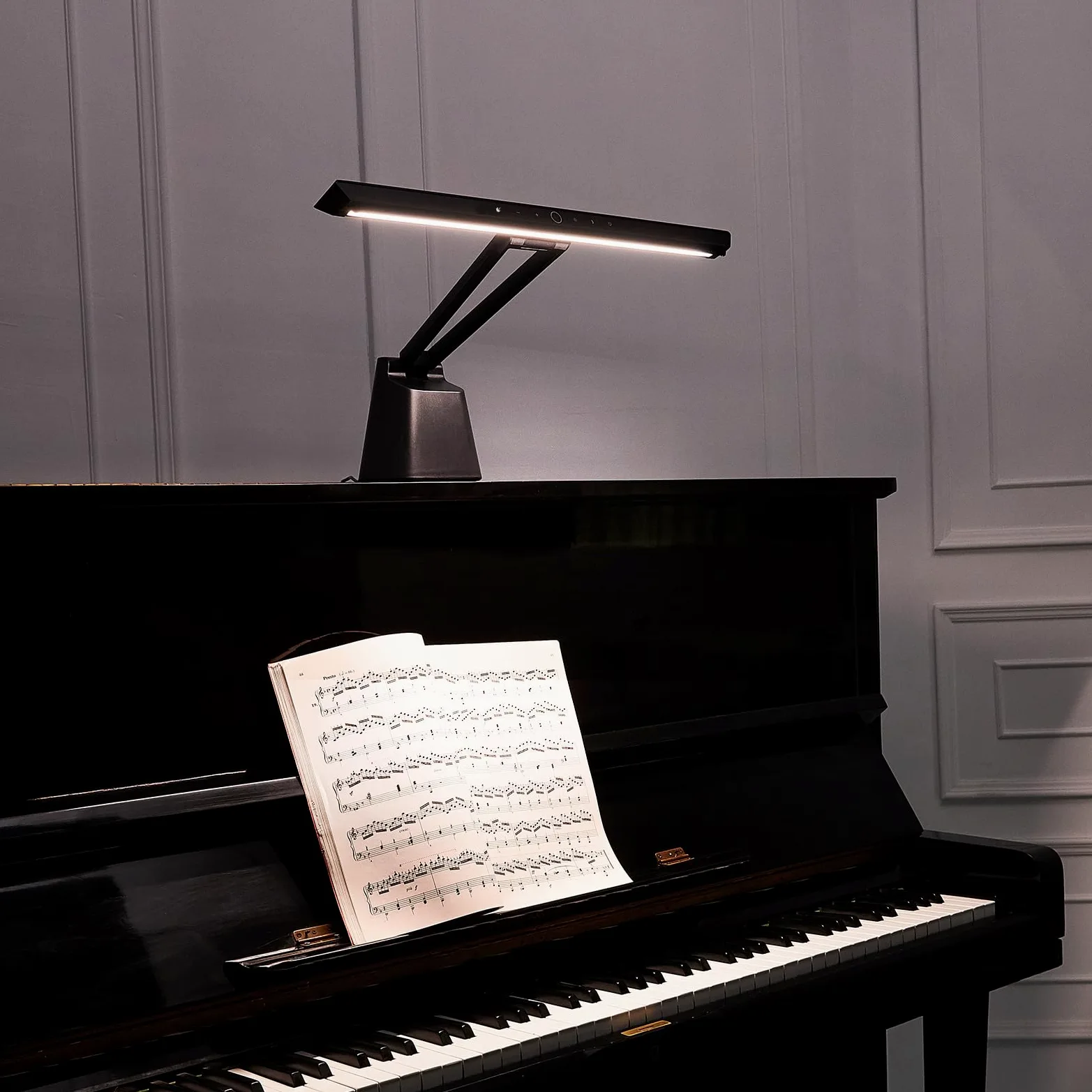 Luci a LED professionali per pianoforte verticale - Lampade per pianoforte con luce ambientale, modalità preferita, cura degli occhi, 5 livelli di temperatura di colore, 5 livelli di oscuramento