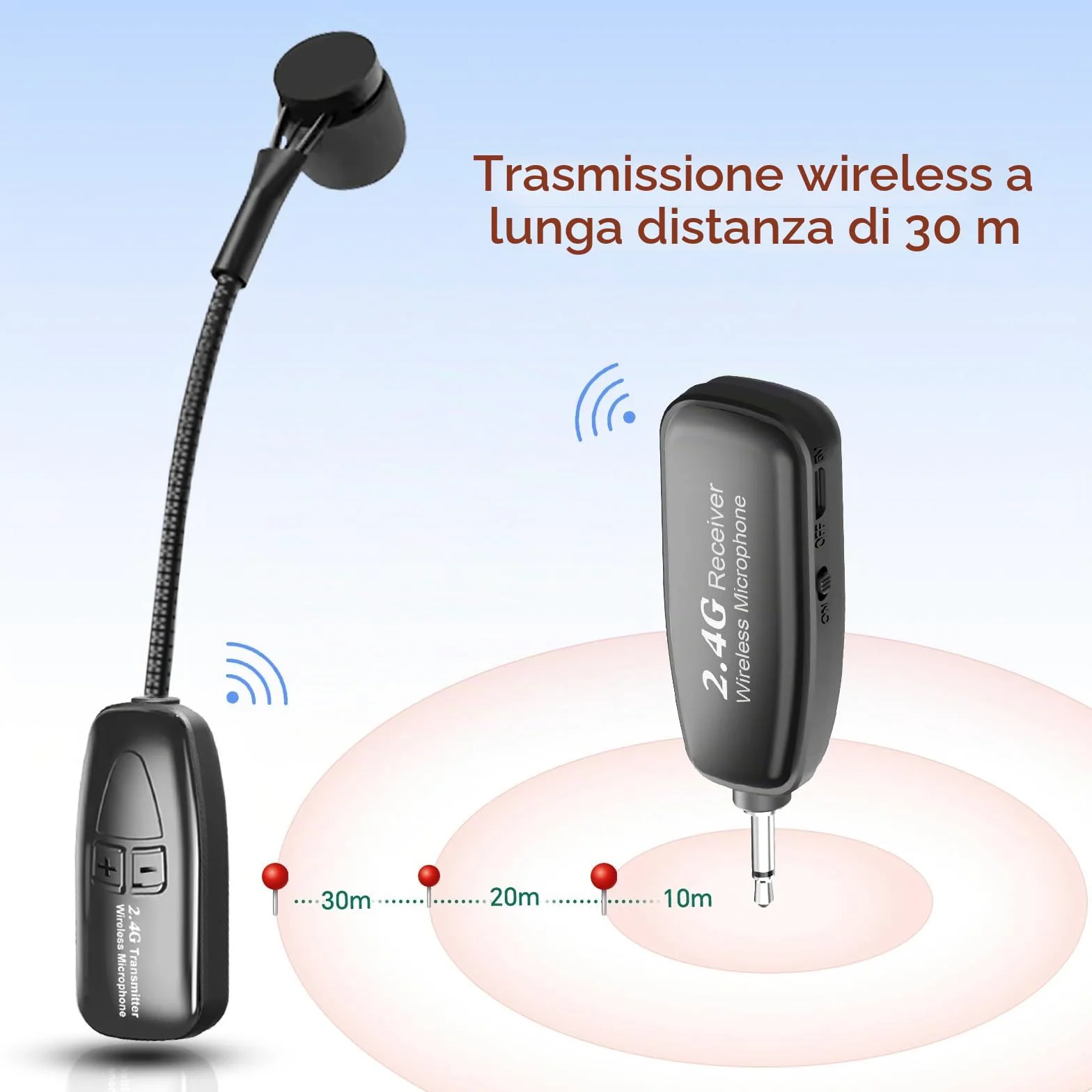 Microfono wireless per sassofono, microfono per strumenti a clip 2.4G, trasmettitore e ricevitore ricaricabile, portata 30,5 m, ideale per sassofono, tromba, tromba, trombone, cornetta, corno
