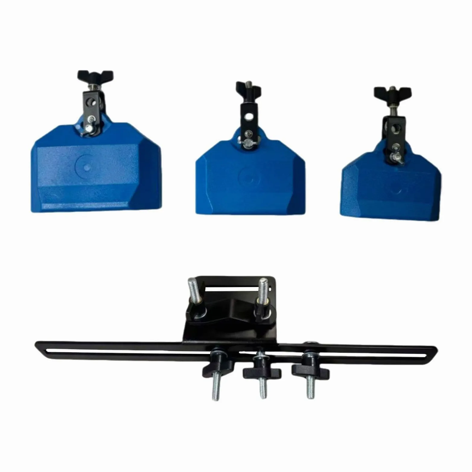 Set di Campanacci Da 4", 5" E 6" con Blocco di Percussioni Musicali con Supporto per Batteria, Esibizione in Festival, Blu