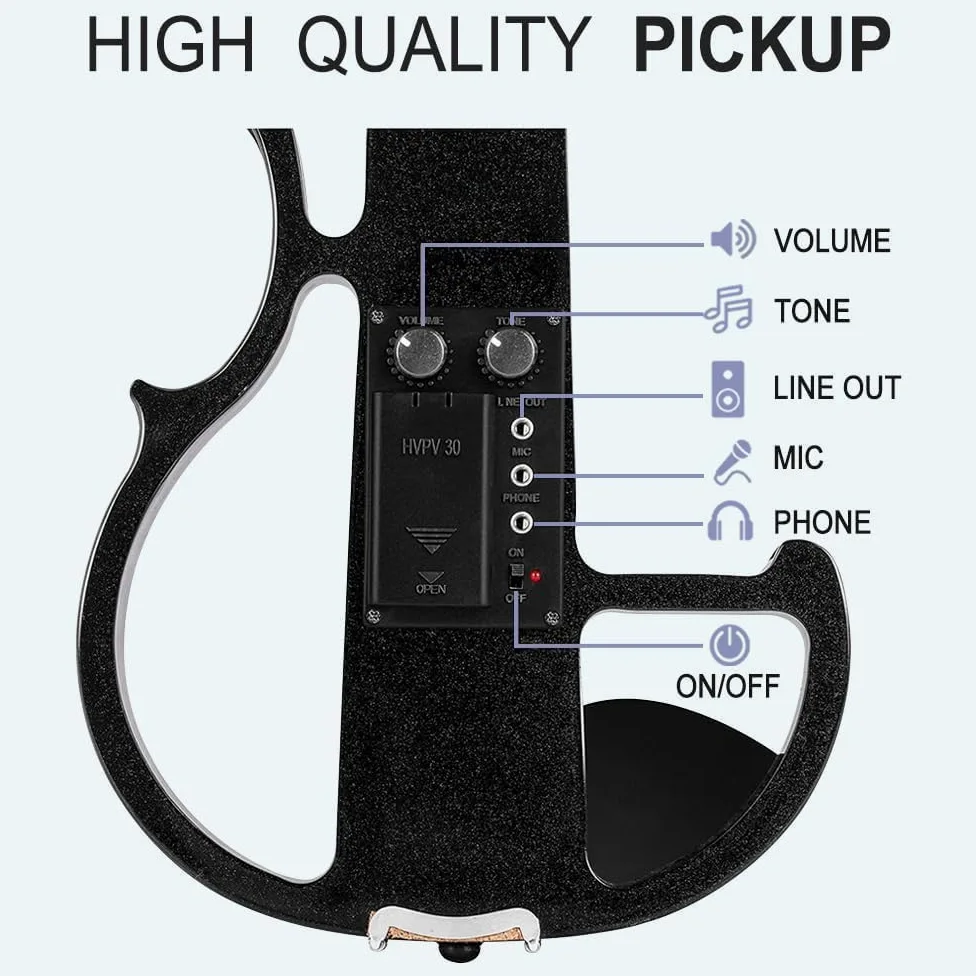Yinfente Violino elettrico 4/4 Full Size Silenzioso 4 String Studente Principiante Violino Raccordi Ebano Con Caso Arco Spalla resto Cavo Extra String Accessori