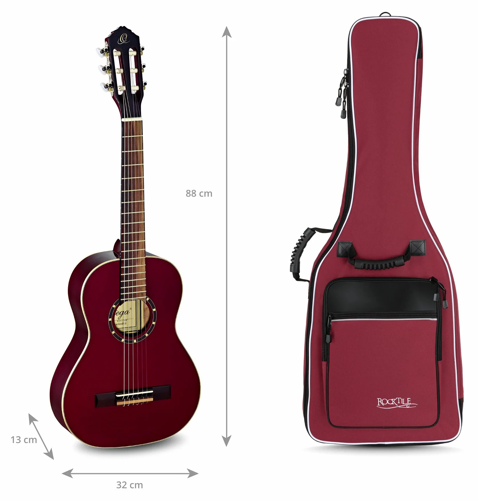 ROCKTILE Custodia Classica Per Chitarra 1/2 (gigbag imbottito, imbracatura zaino, 2 tasche esterne) rosso vino