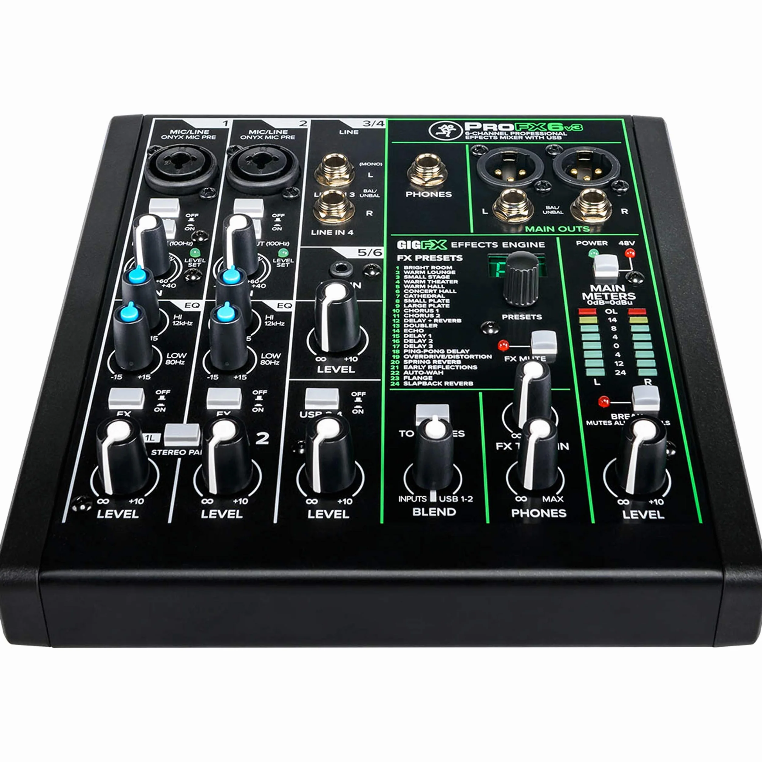 MACKIE Profx6V3 Mixer Analogico a 6 Canali con i Preamplificatori Microfonici Onyx, Effetti e Interfaccia Audio USB a 24 Bit/192 Khz 2X4 Canali