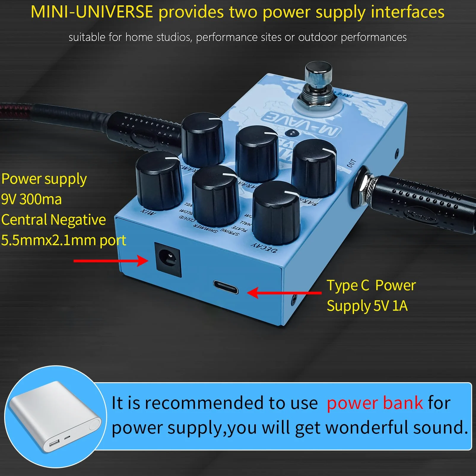 M-VAVE Pedale Chitarra Riverbero Innovazione Suono Unico 9 Effetti Riverbero Universo Pedali Pure Digital, M008_PD38_UNIVERSE_BLUE