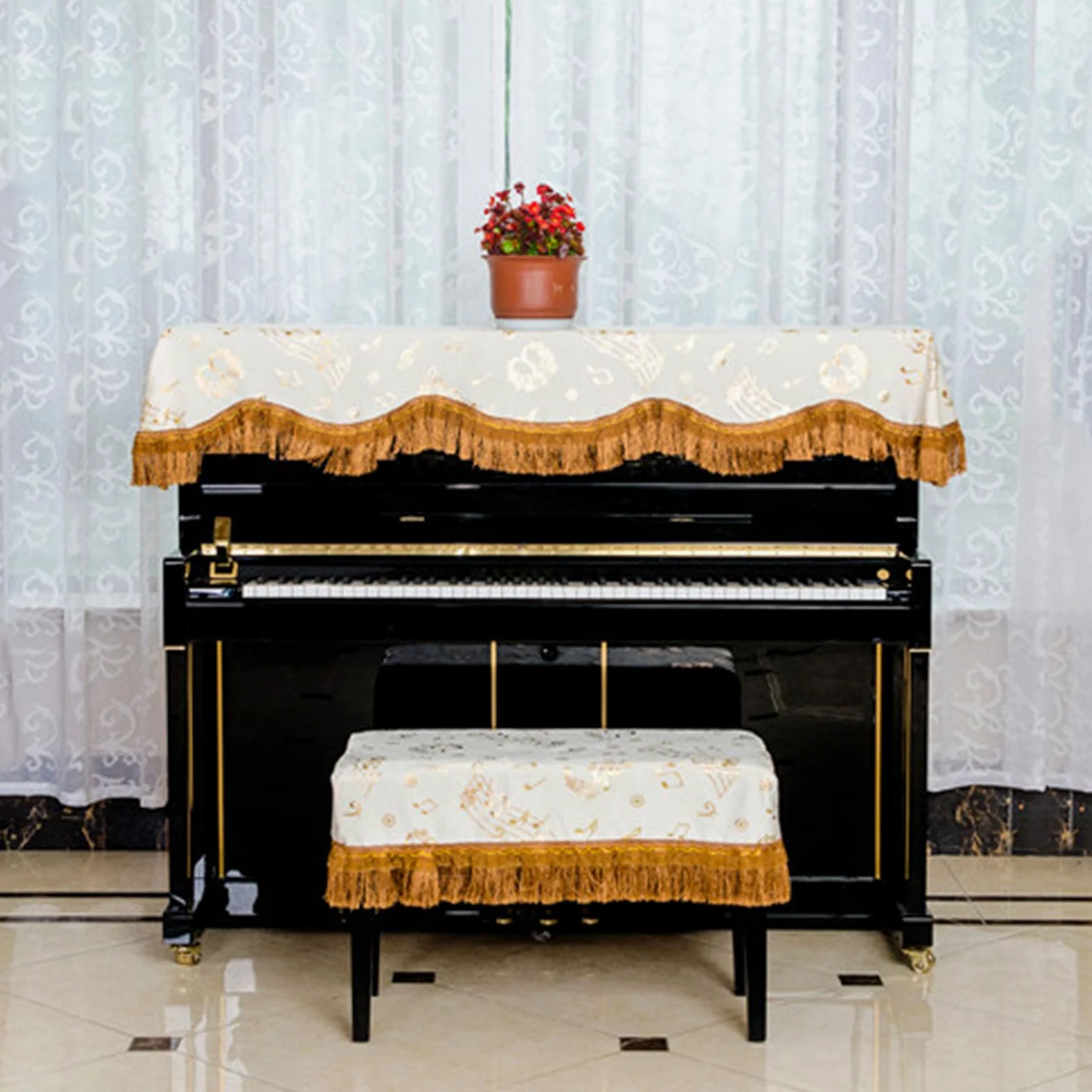 Telo Copri-Sgabello per Pianoforte con Copri-Sgabello, Copertura Protettiva Universale per Pianoforte Verticale, Copertura Decorativa con Stampa a Mezzo Pianoforte per Pianoforte Verticale u