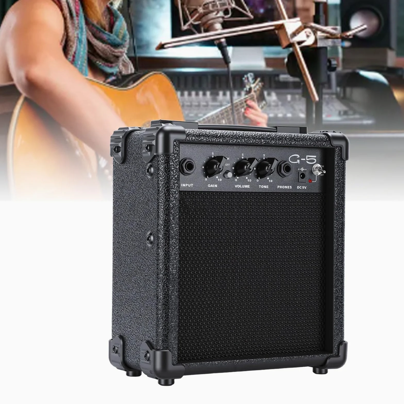 Mini Amplificatore per Chitarra da 5 W con Jack per Cuffie Doppio Altoparlante Amplificatore per Chitarra Elettrica Portatile per Esercitarsi in Viaggio e Ascolto di Musica