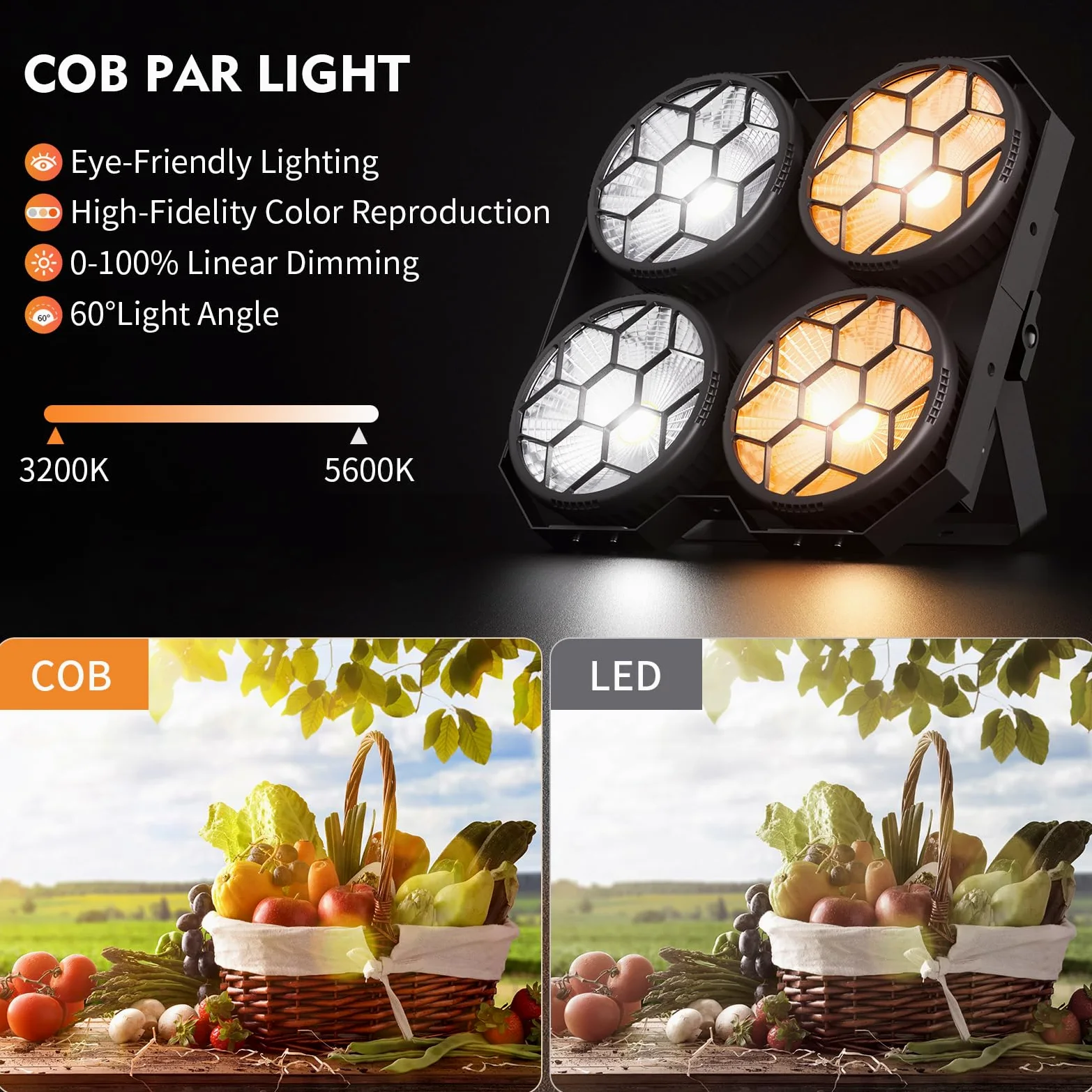 4x100W COB Par Faro Teatrale Bianco Freddo/Caldo Luci da Palco Stroboskop 25+30 Effettis Illuminazione DMX6/12CH per Festa Spettacoli Teatro Matrimonio