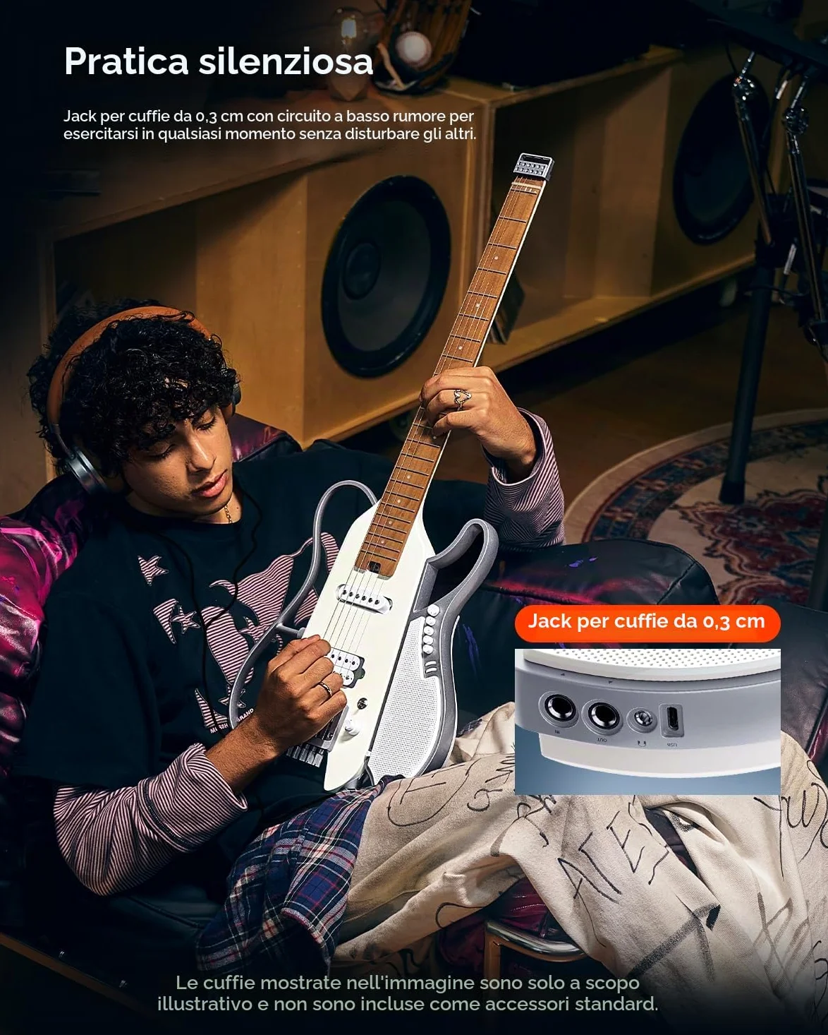 DONNER HUSH X LIVE Chitarra Elettrica con Altoparlante Rimovibile, Chitarra da Viaggio Headless con Modellazione Amp ed Effetti Integrati, Kit per lo Studio con Bluetooth e Gig Bag, Bianco