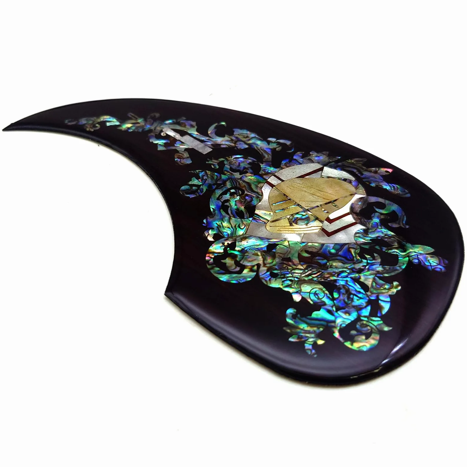 Soild Battipenna per chitarra acustica in palissandro intarsiato in legno massello con fiore di abalone autoadesivo per chitarra Martin D-45 e Taylor o piastra da grattare per chitarra acustica folk