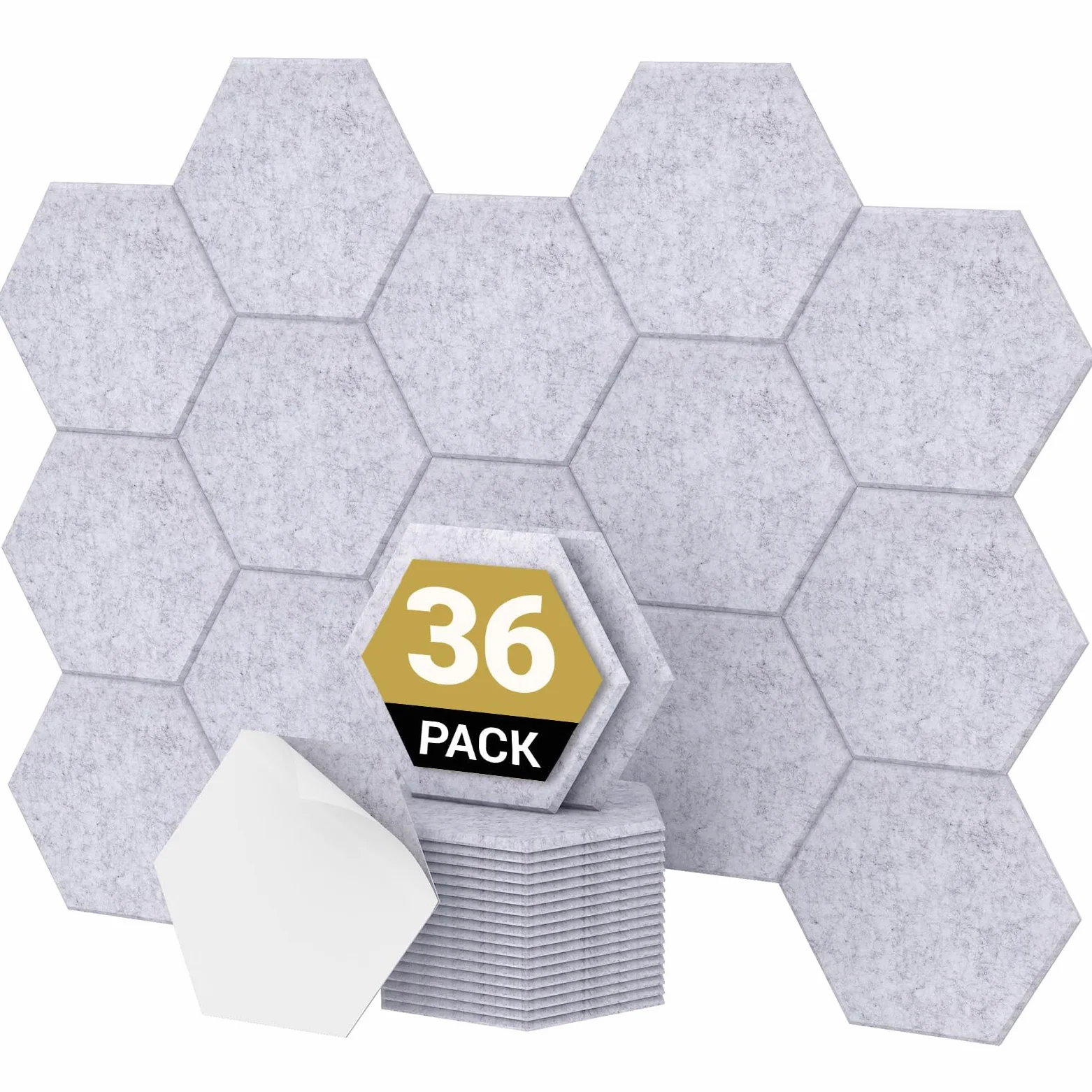 TONOR 36 Pezzi Pannelli Fonoassorbenti Adesivi, 30 X 26 X 1cm Pannelli Acustici Ad Alta Densità, Pannello Fonoassorbente Esagonale, Insonorizzazione Stanza Per Studio, Camera Da Letto, Grigio Chiaro