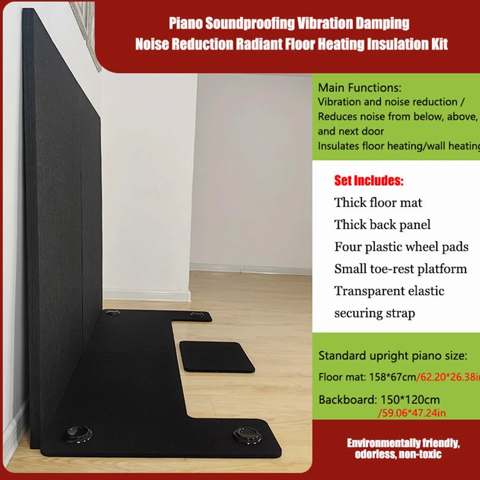 Tappeto insonorizzante per pianoforte, antiscivolo, antirumore, isolamento termico, protezione per pianoforte verticale e assorbimento acustico