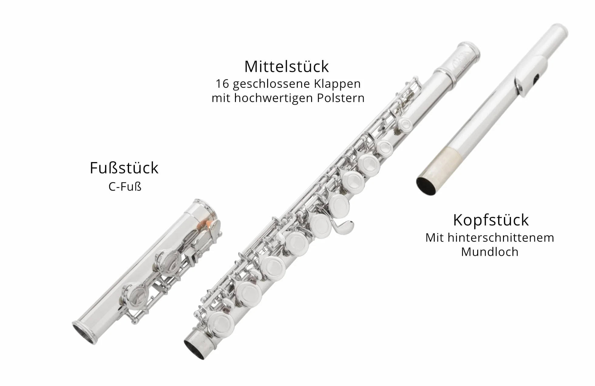 Classic Cantabile FL-100 Flauto Traverso Nichelato Set, Chiavi chiuse | Ottimo strumento per principianti, Completamente in nichelato (testa, corpo e meccanica), Meccanica E fluida, Suono caldo