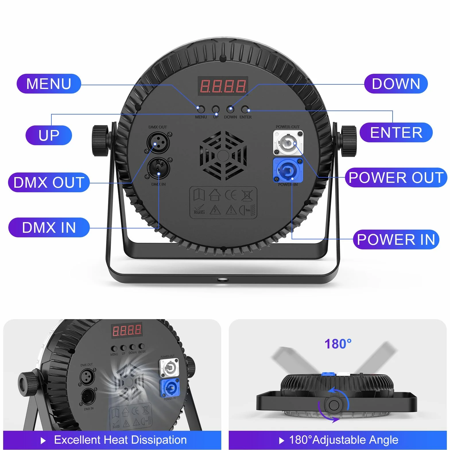 2 pezzi Par LED 120 W, luci da palco led, con telecomando, luci dj professionali RGBW 4 in 1, effetto arcobaleno, 8CH/DMX512/strobo discoteca, per feste, matrimoni, bar, club, decorazione