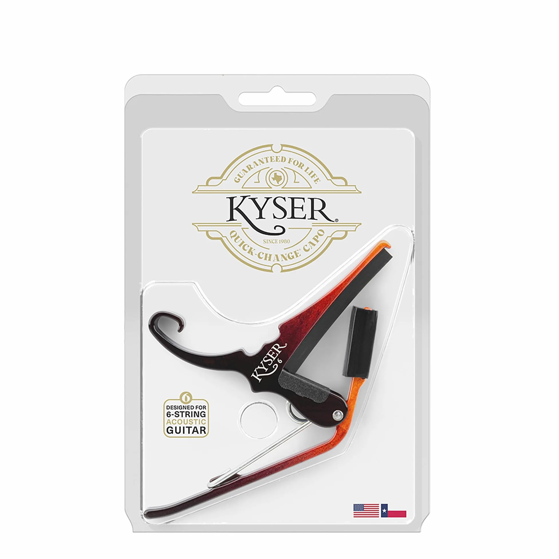 Kyser Quick-Change Capotasto per chitarra acustica a sei corde, Sunburst, KG6SNB