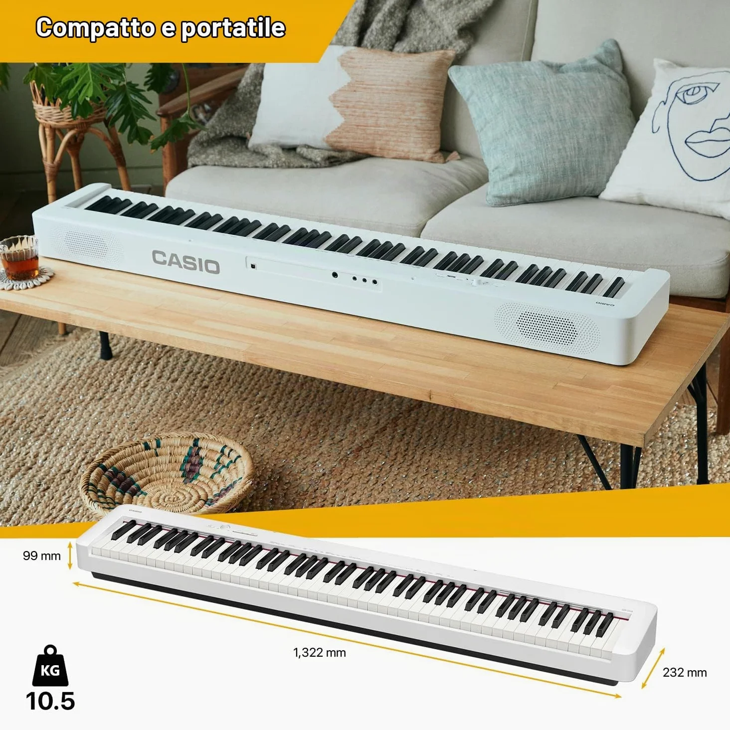 Casio CDP-S110BK Pianoforte digitale con 88 tasti pesati, bianco & Rockjam Xfinity Douproed Presunbled Keyboard Stand con cinghie di bloccaggio