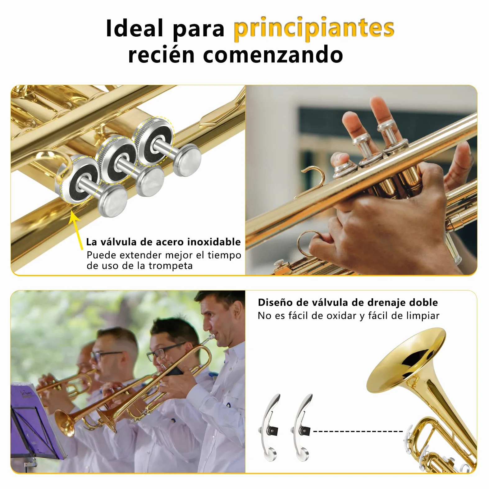 EASTROCK Tromba Sib Standard in Ottone Strumenti Musicali Ugello 7C con Custodia per studenti principianti (Latone d'oro)