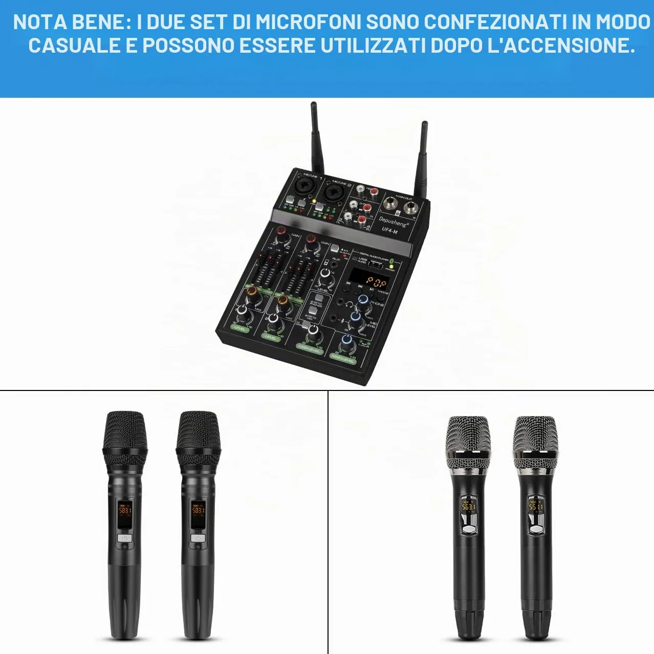 Depusheng UF4-M Studio Audio Sound Mixer Board - 4 canali Bluetooth compatibile Professional Portable Digital DJ Mixing Console con microfono wireless - Mixing Board per la registrazione in studio
