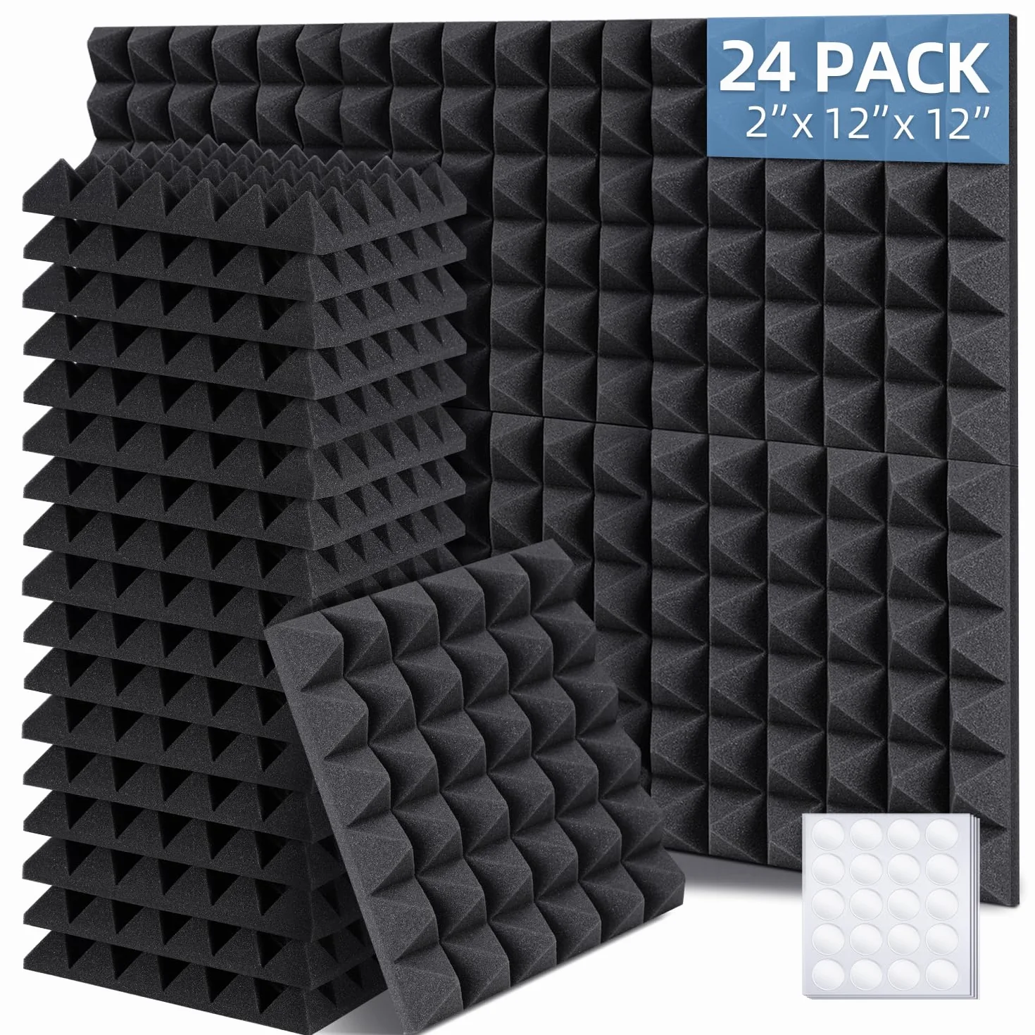 Pannelli Fonoassorbenti 24 Pezzi, Ohuhu Pannelli Insonorizzanti Stanza Pannello Fonoassorbente per Podcasting, Studi di Registrazione, Uffici, Home Learning, Dimensione 30 x 30 x 5 cm