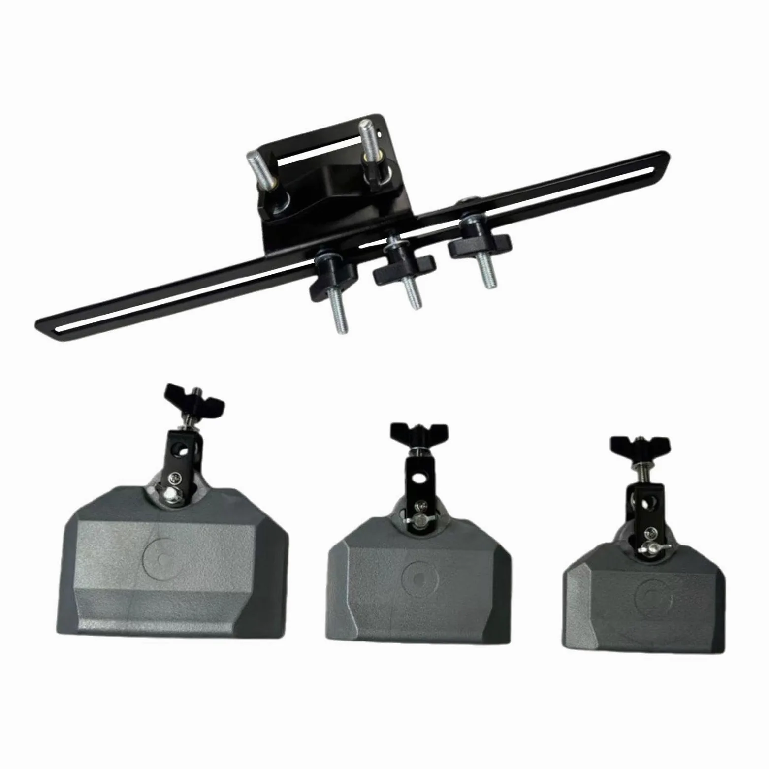 F Fityle Set di blocchi per percussioni musicali con campanaccio da 4", 5" e 6" con supporto per batteria, per esibizioni in festival, Grigio