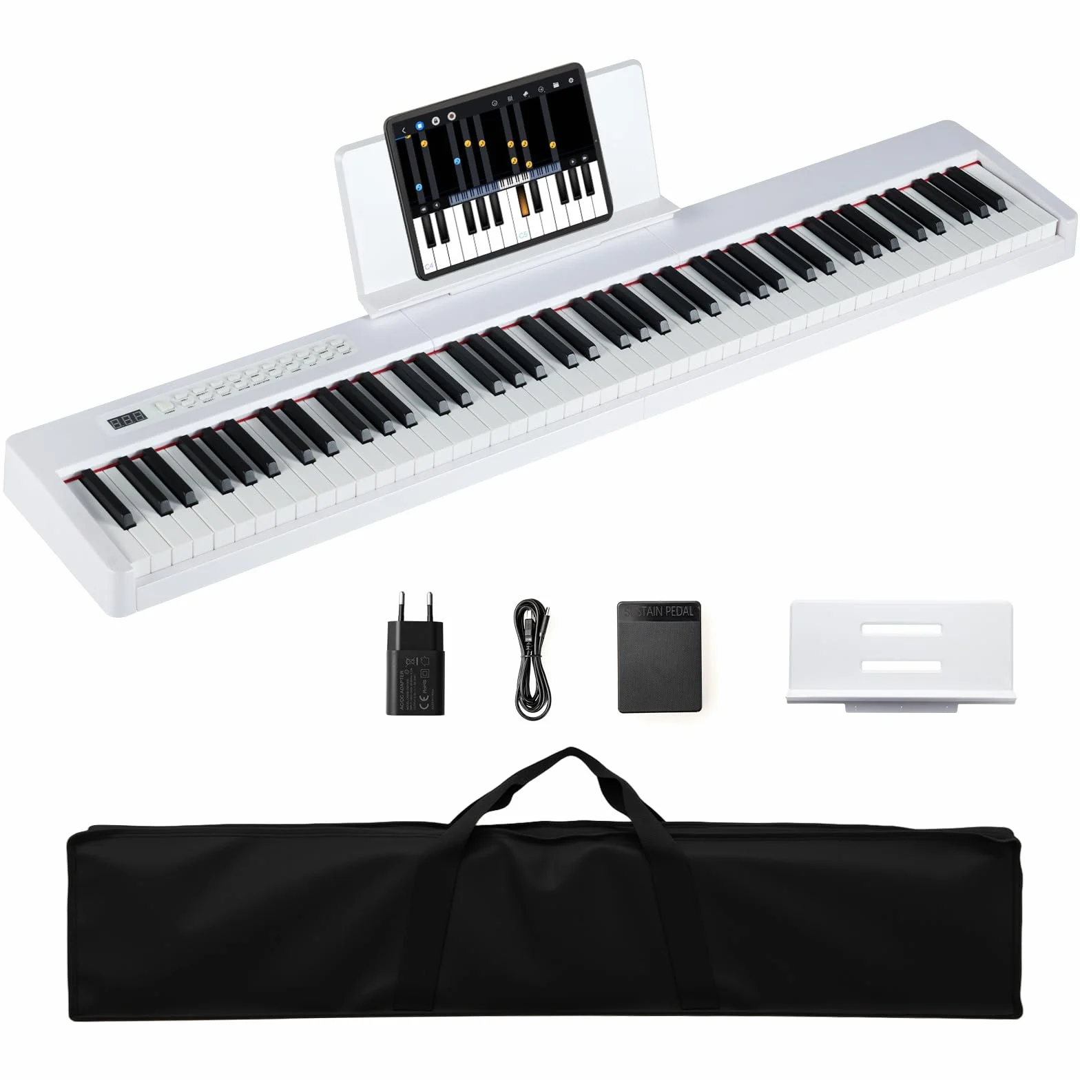 COSTWAY Pianoforte Digitale a 88 Tasti, Tastiera Elettrica per Principianti con 380 Timbri, 128 Ritmi e 88 Demo, Pianola Tastiera Portatile e Leggera con Borsa da Trasporto (Bianco)