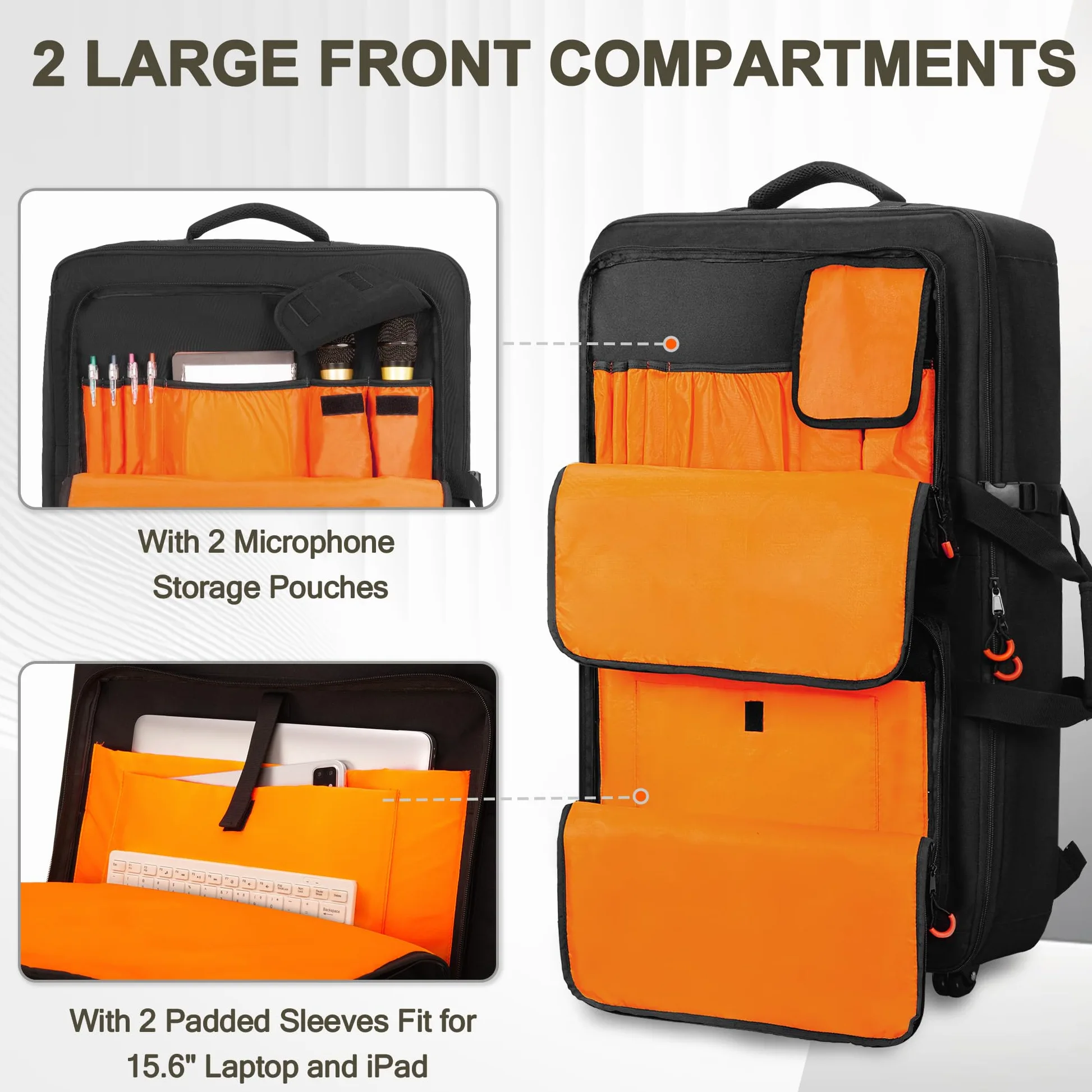 Rexmica Borsa da Trasporto per Controller DJ con Ruote, Compatibile con Pioneer XDJ RX2/ XDJ RX3/ XDJ-RX/DDJ-FLX10/ DDJ REV7/ DDJ 1000SRT, Zaino con Ruote Imbottito con 2 Tasche per DJ Mixer Accessori