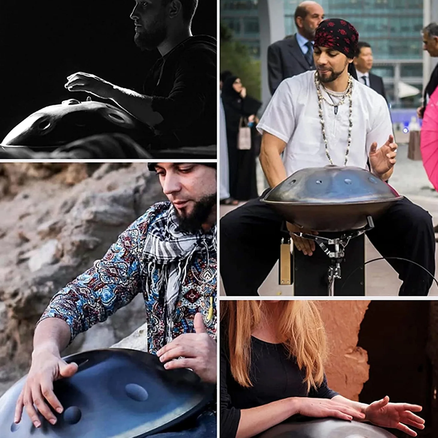 Handpan Steel Tamburo 432Hz 56 cm Oro Performer D-minl - 14 note con custodia morbida, supporto e panno per la pulizia, batteria