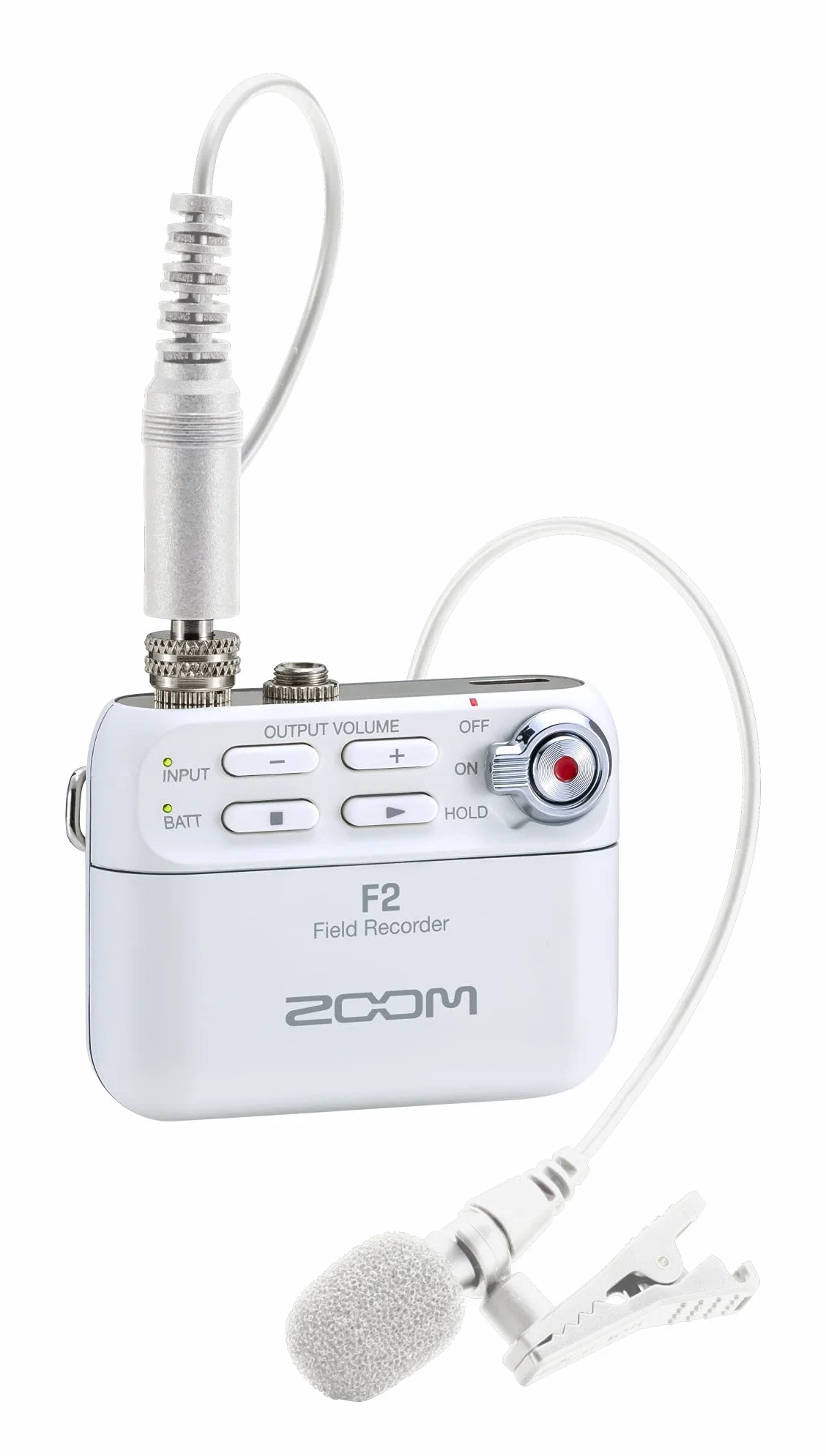 Zoom - F2/W - Lavalier Registratore compatto da cintura, registrazione float a 32 bit, senza clipping, audio per video, registrazioni su SD e alimentazione a batteria con microfono lavalier incluso