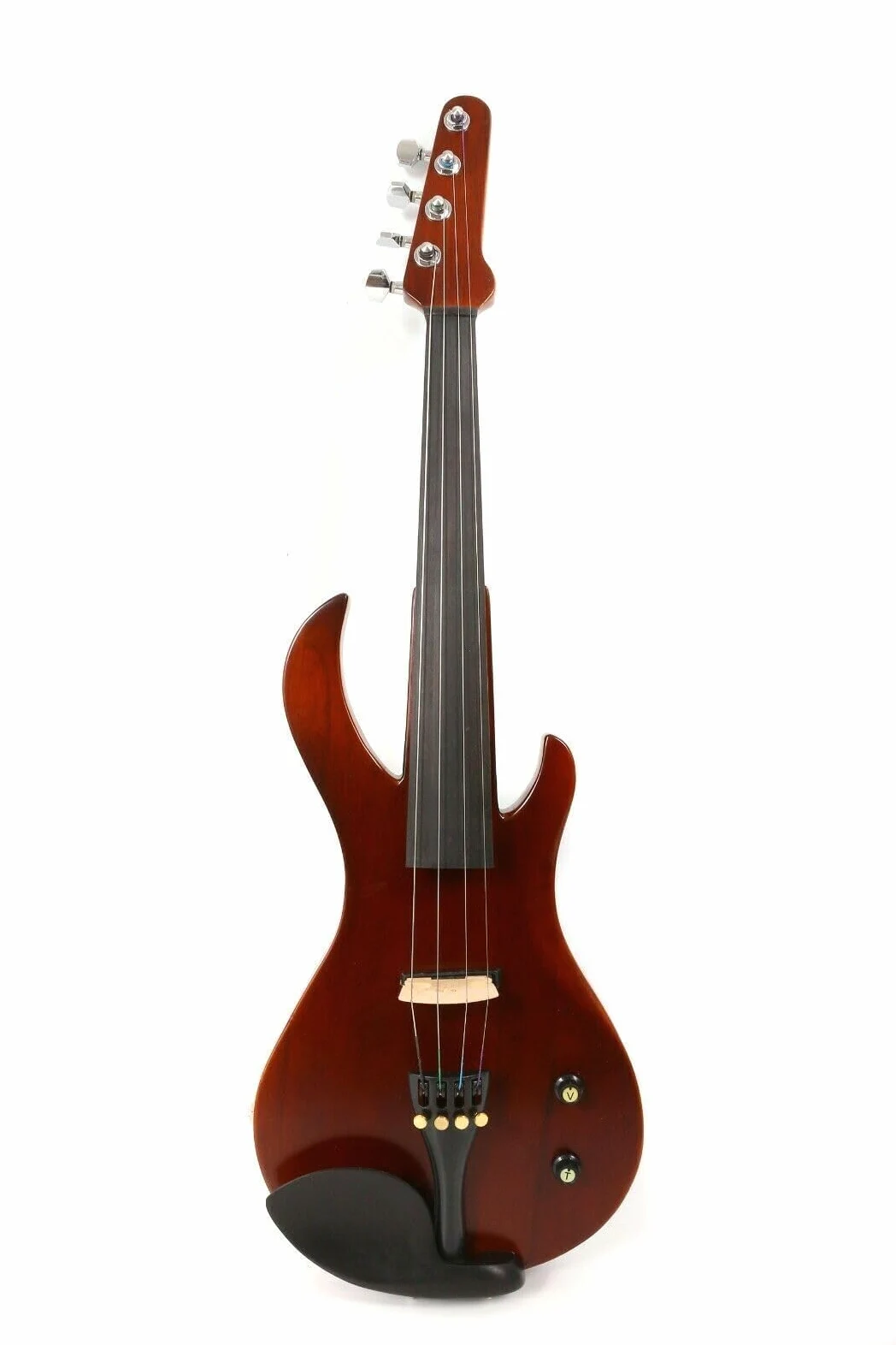 Kit violino elettrico silenzioso 4/4 full-size per violino elettrico silenzioso corpo in legno massello con accessori in ebano a forma di chitarra potente suono, custodia, arco