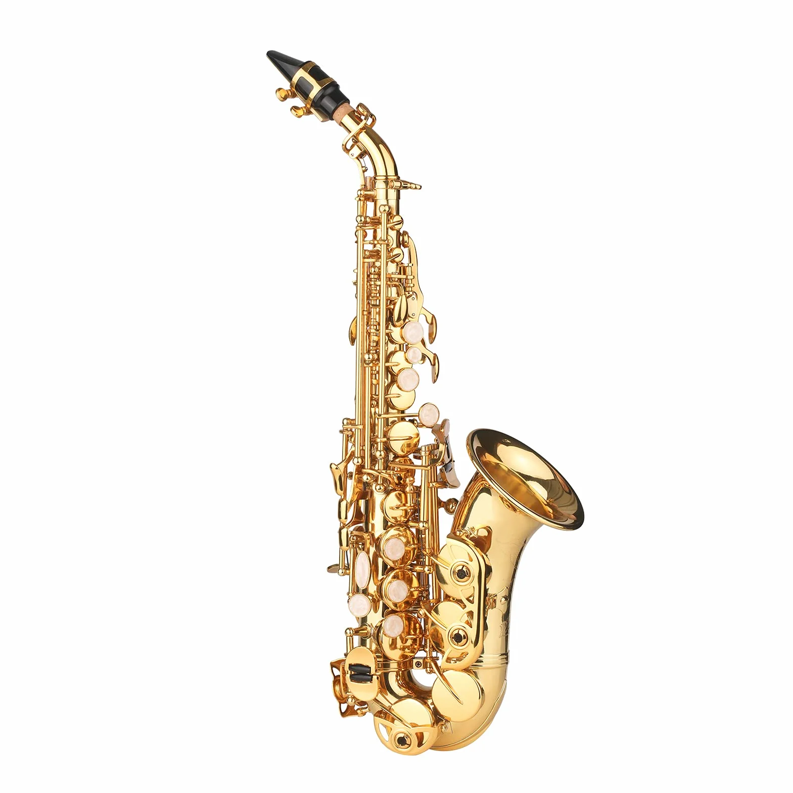 Sassofono Soprano in SIB Lacca Dorata Sax in Ottone con Custodia per Strumento Bocchino Tracolla per Panno Spazzola per Pulizia per Musicisti Principianti