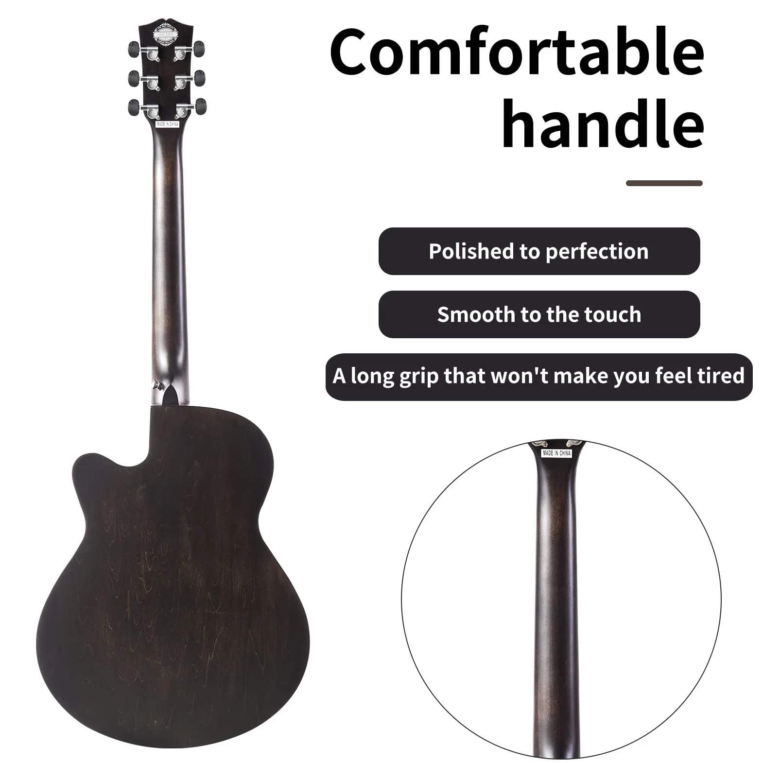 Chitarra acustica da 40 pollici in abete massello Top Cutway Bundle kit con custodia,supporto per chitarra,accordatore,cinturino,capo,corde,panno per la pulizia e plettri (nero silenzioso)