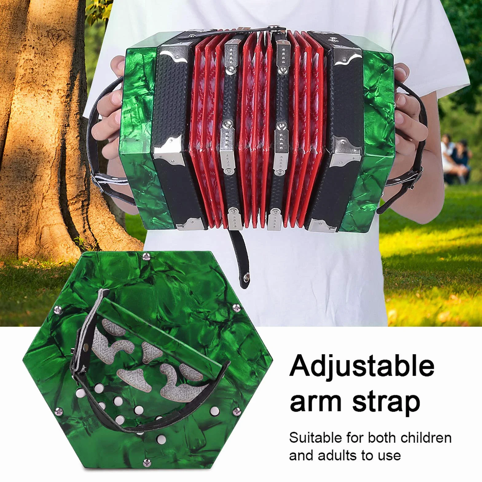 Kit fisarmonica per principianti HaloVerde con fisarmonica a 20 bottoni, strumento musicale ideale per l'apprendimento con una comoda borsa per il trasporto (Verde)