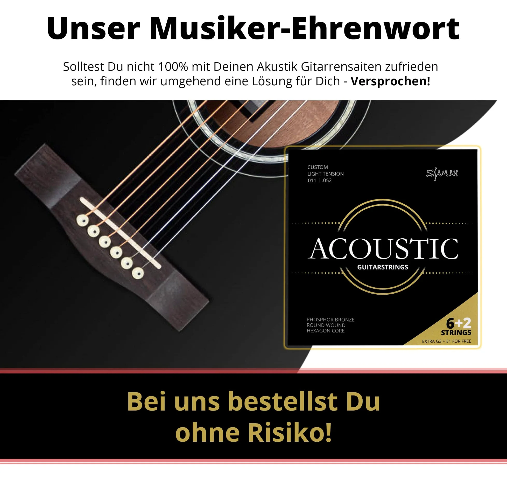 Shaman Acoustic Corde per Chitarra Western incl. 2 Corde di Ricambio e 3 | Set completo di corde per chitarra acustica, Tensione Custom Light (.011,.015,.022,.032,.042 e.052), 71 e 0, 96 mm)